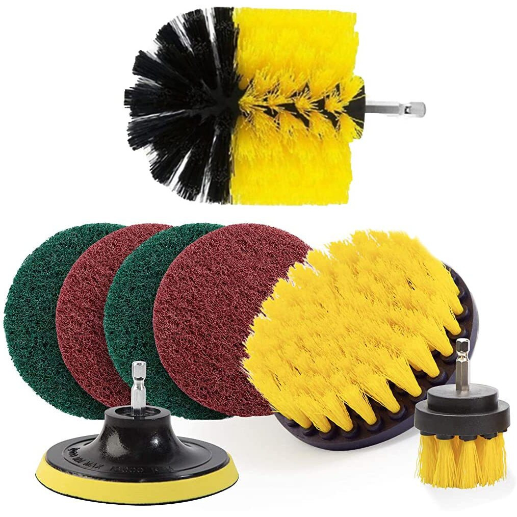 Sthira 8Pcs Power Drill Scrubber Brush Set, Drill Brush Attachment Set, Scrubber Brush Scrub Pads For Bathroom Surfaces, Floor, Tub, Shower, Grout, Tile (Without Drill Machine)( Yellow) Pack Of 1