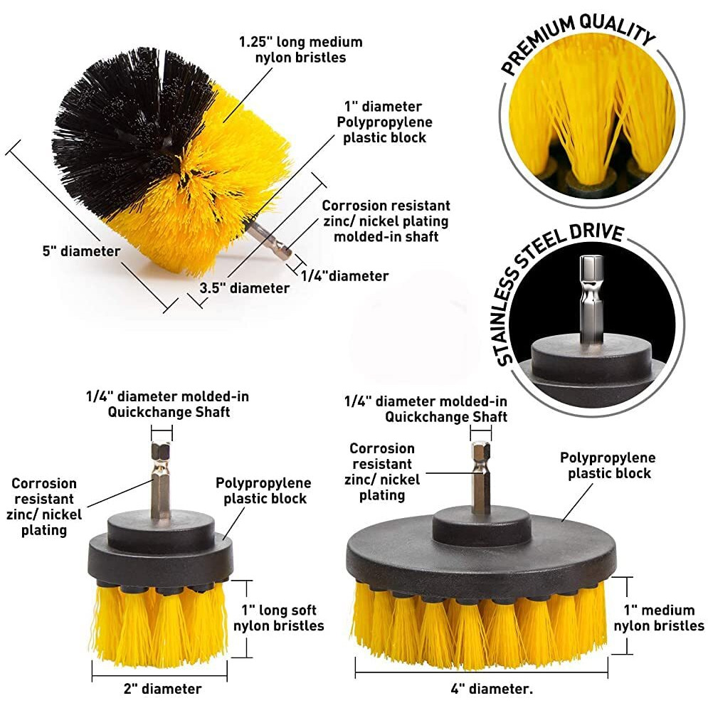 Sthira 8Pcs Power Drill Scrubber Brush Set, Drill Brush Attachment Set, Scrubber Brush Scrub Pads For Bathroom Surfaces, Floor, Tub, Shower, Grout, Tile (Without Drill Machine)( Yellow) Pack Of 1