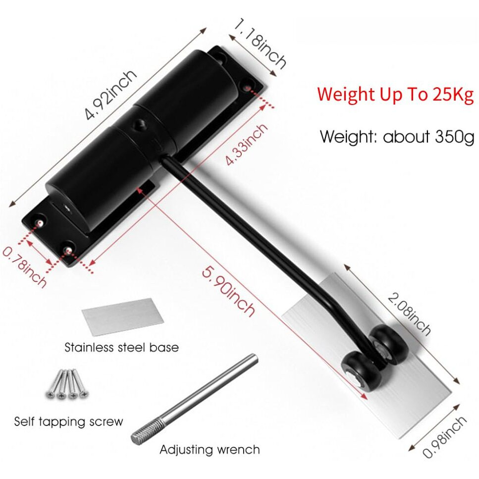 Hasthip Door Closer, Zinc Alloy Automatic Safety Spring Door Closer, Adjustable Closing Door Hinge, Quiet Door Closer For Wooden Door, Metal Door, Security Door, Weight Up To 30 Kgs (Black)