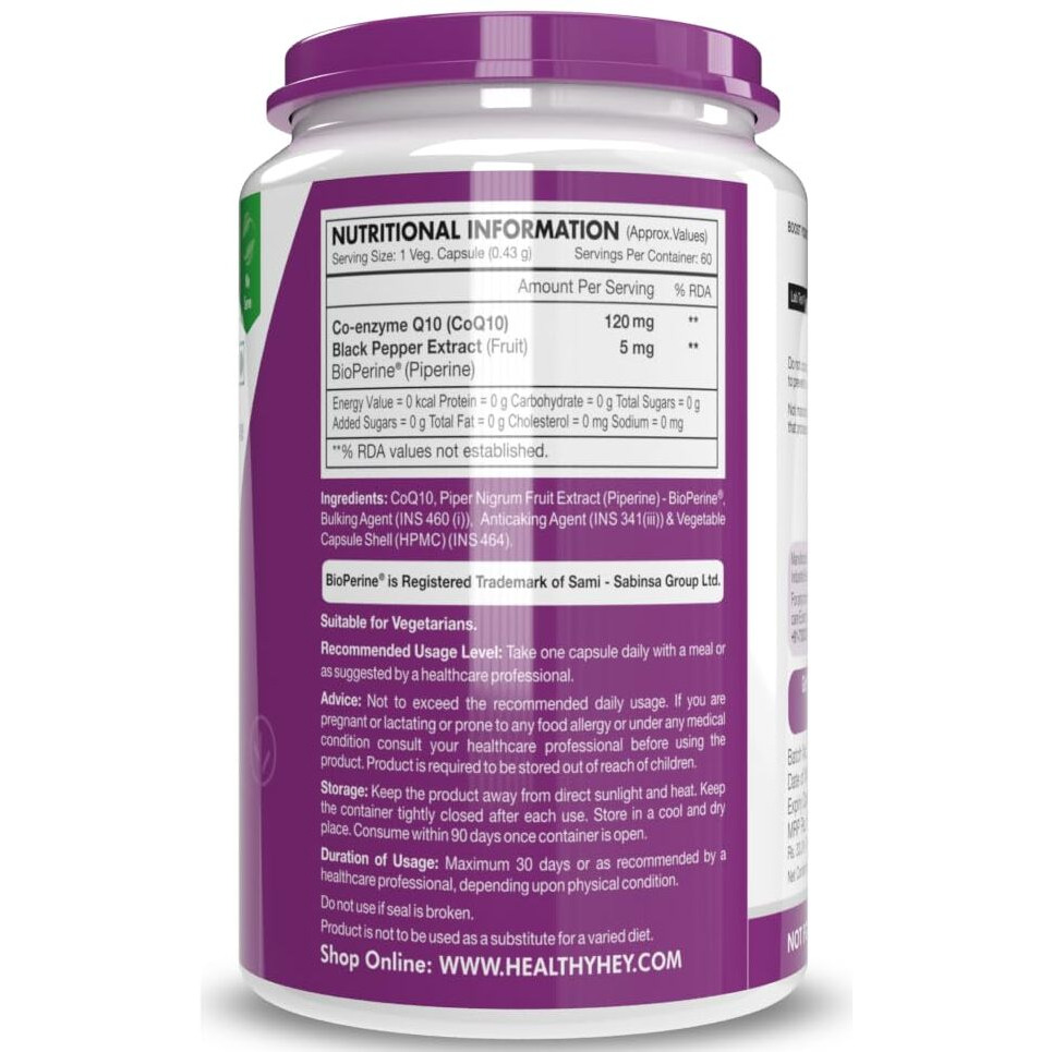 Healthyhey Nutrition High Absorption Coq10 With Bioperine-125Mg -Pack Of 60 Capsules