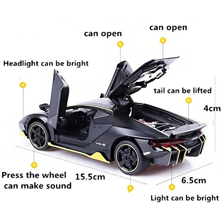 Kiddie Galaxia Die-Cast Metal Lamborghini Car Toy Model Car Pull Back Car Super Car With Openable Doors With Sound & Light For Birthdays Gift Party Decorations Great For Kids Boys Girls&Adults,Black