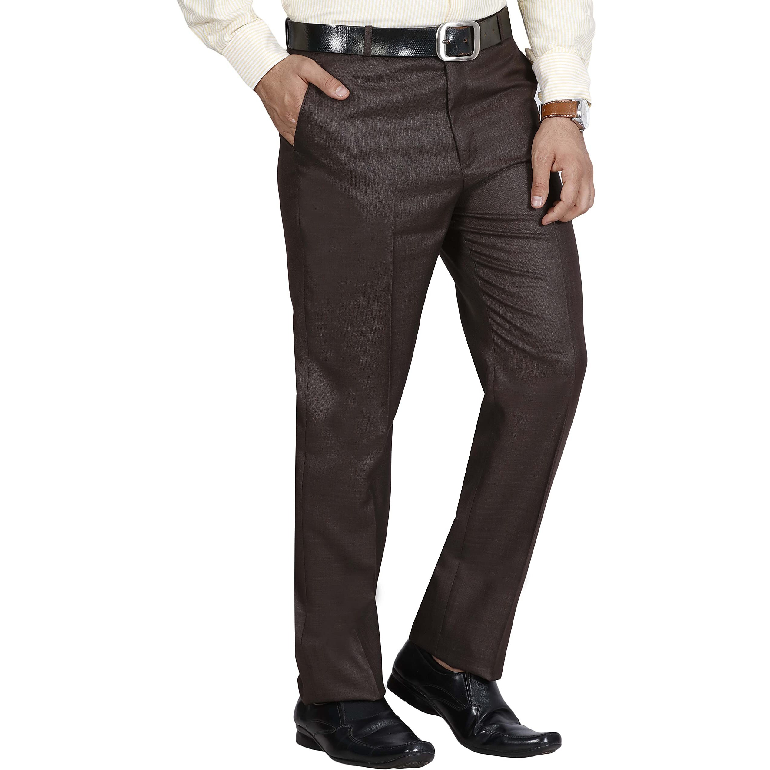 Mc Henry Men's Solid Formal Regular Fit Polyviscose Darkbrown Trousers(Brown4003-34_ColorBrown_Size34)