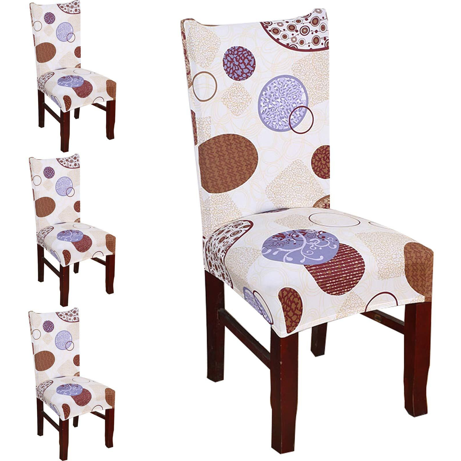 Styleys Polyester Elastic Circle Print Stretchable Removable Washable Dining Chair Cover Slipcovers - Set Of 4 Chair Cover Sd07