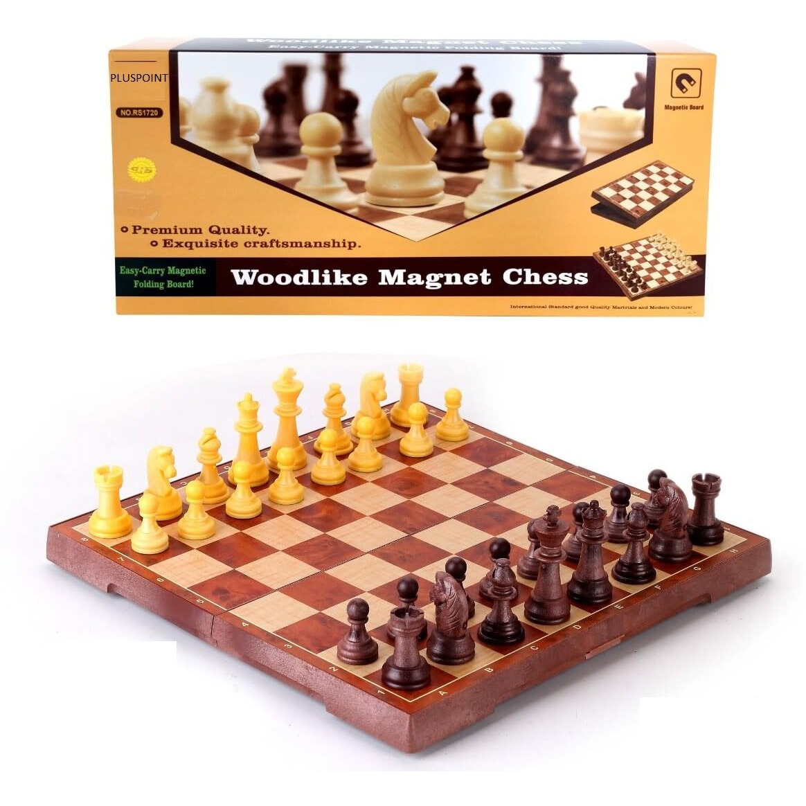 Pluspoint Woodlike Folding Magnetic Chess Set Travel Friendly Chess Board Game With 32 Pieces And 24 Coins, Educational Toys For Kids And Adults, Size 12X12Inch (Chess Game)