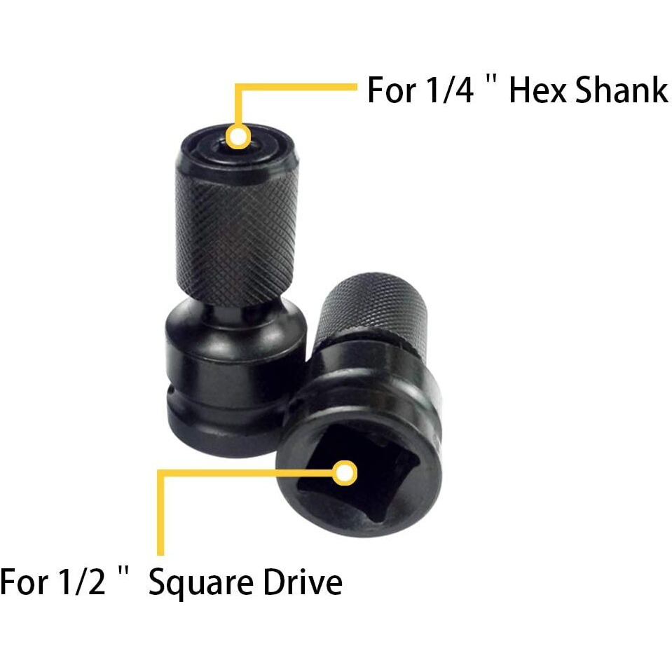 Aasons 1/2 Inch Square Drive To 1/4 Inch Hex Female Socket Adapter Quick Release Chuck Converter Drill Chucks Adaptor Conversion For Impact And Ratchet Wrench Sd With Ring & Rod Included (Pack Of 5)