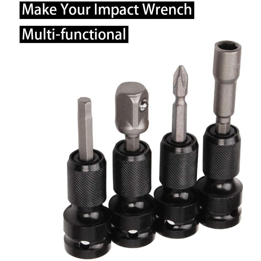 Aasons 1/2 Inch Square Drive To 1/4 Inch Hex Female Socket Adapter Quick Release Chuck Converter Drill Chucks Adaptor Conversion For Impact And Ratchet Wrench Sd With Ring & Rod Included (Pack Of 5)
