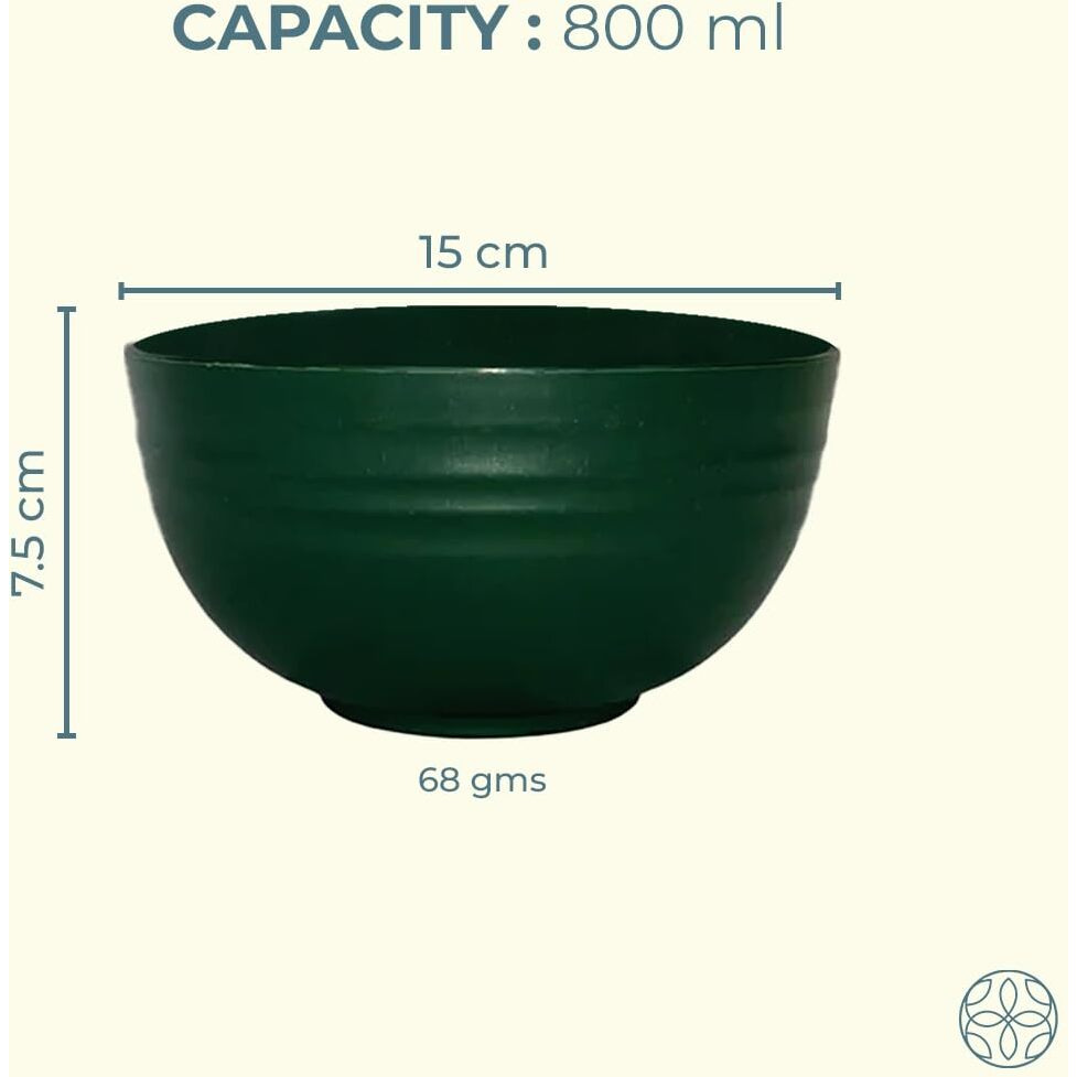 Irida Naturals Wheat Straw 6" Serving Bowl Set | Eco-Friendly, Lightweight & Unbreakable Microwave Safe Bowl Set | Bamboo Fiber Snacks Serving Bowls For Kids & Adults, 800Ml Pack 4, (Dark Multicolour)