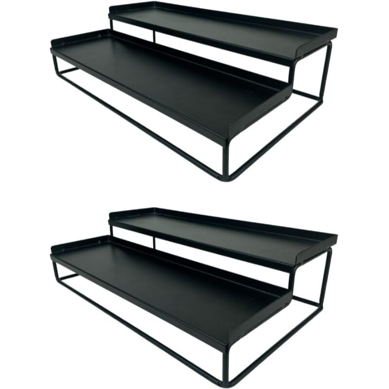 Go Hooked Metal Standing Rack 2-Tier Countertop Organizer | Spices Organizer | Bathroom Essentials | Vanity Storage | Decorative Use | Cosmetic Makeup Storage (Black, Pack Of 2)