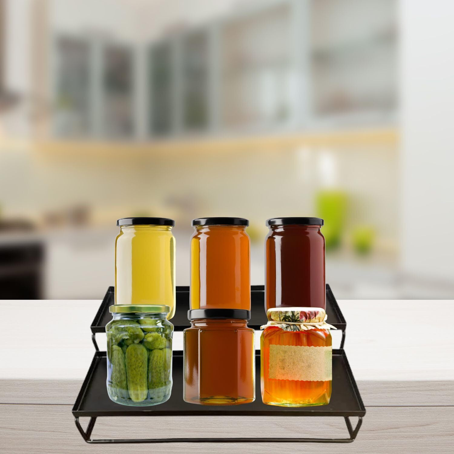 Go Hooked Metal Standing Rack 2-Tier Countertop Organizer | Spices Organizer | Bathroom Essentials | Vanity Storage | Decorative Use | Cosmetic Makeup Storage (Black, Pack Of 2)