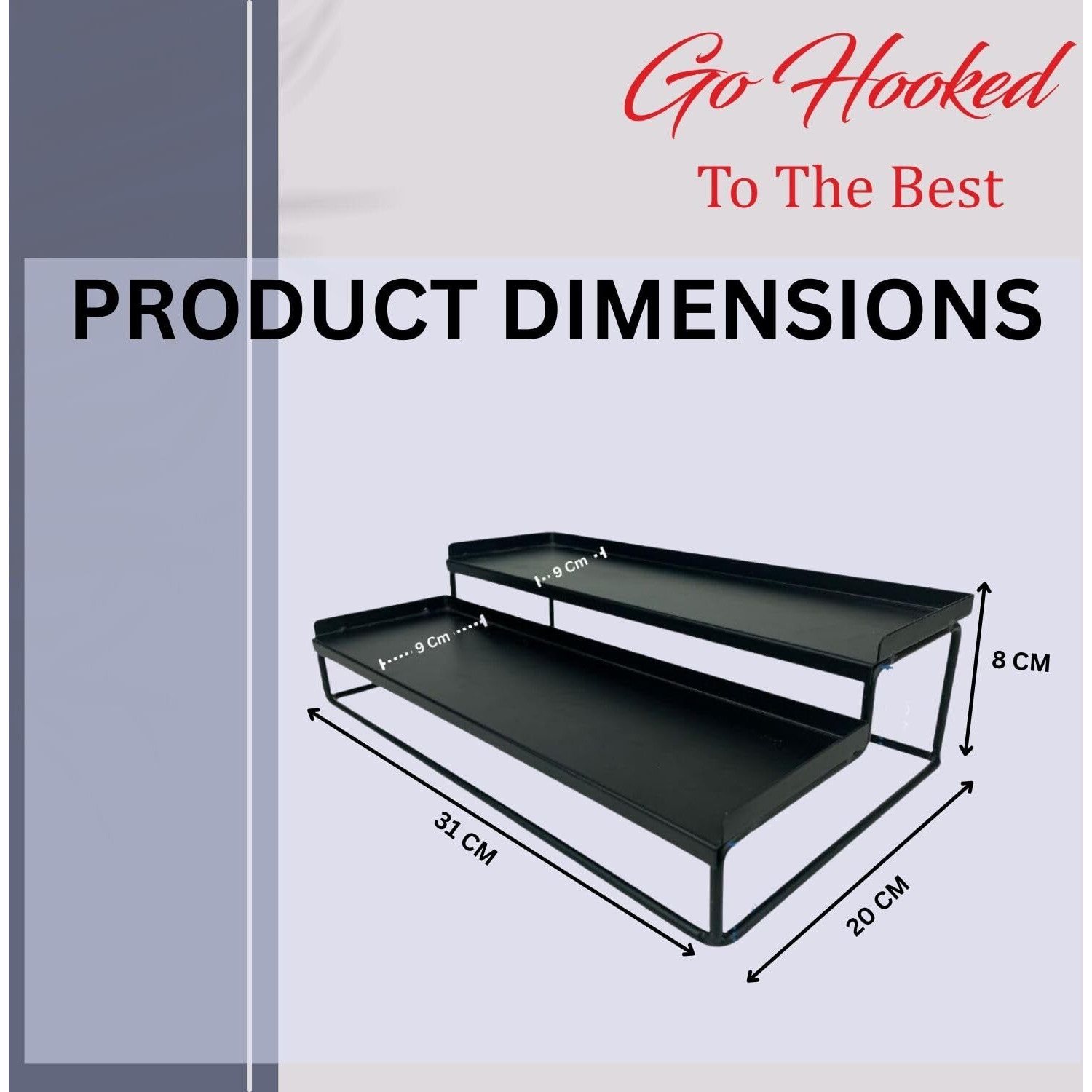 Go Hooked Metal Standing Rack 2-Tier Countertop Organizer | Spices Organizer | Bathroom Essentials | Vanity Storage | Decorative Use | Cosmetic Makeup Storage (Black, Pack Of 2)
