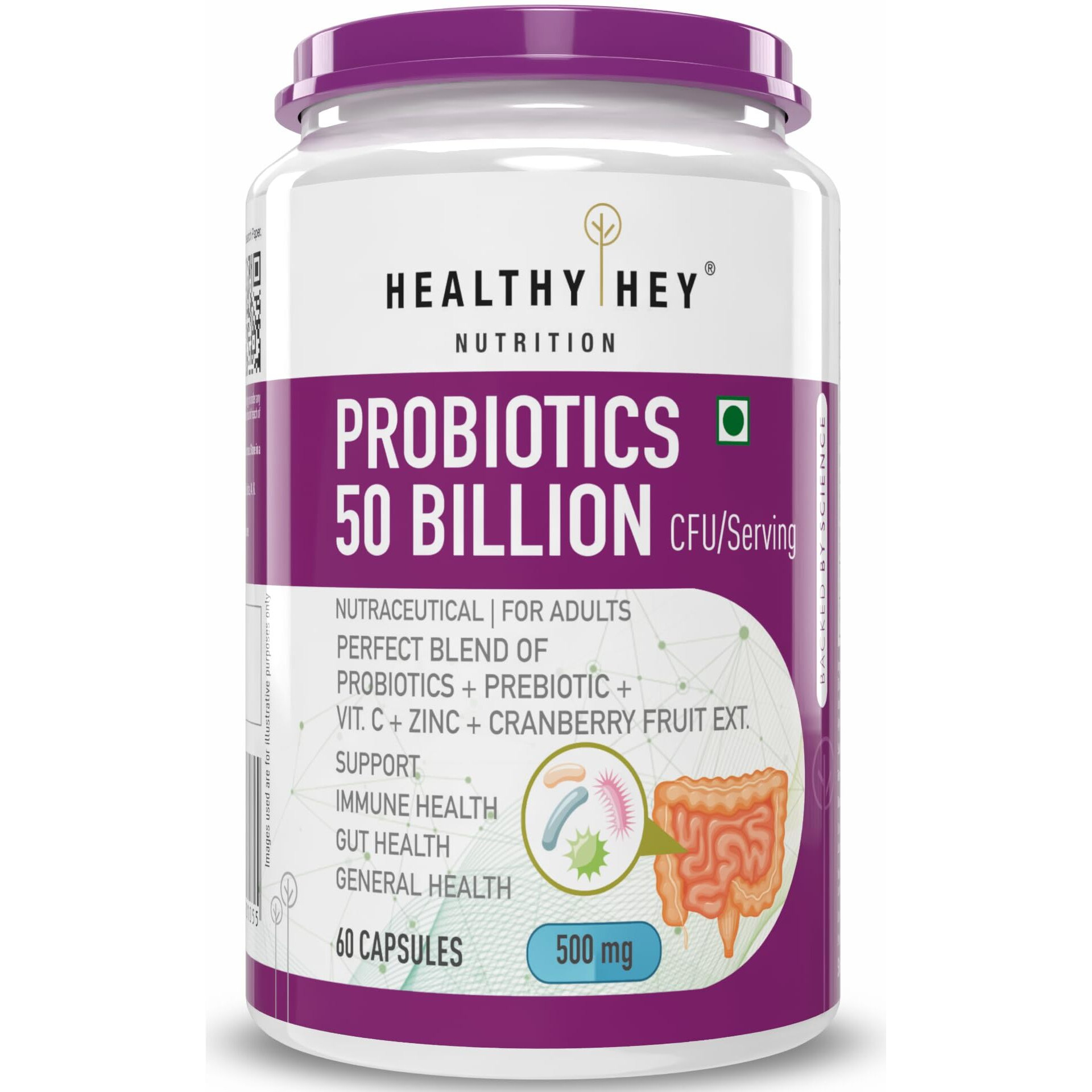 Healthyhey Nutrition Probiotics 50 Billion Cfu Multi- Strains, 60 Veg. Capsules, Targeted Release Technology, Stomach Acid Resistant, No Need For Refrigeration, Non-Gmo, Gluten-Free