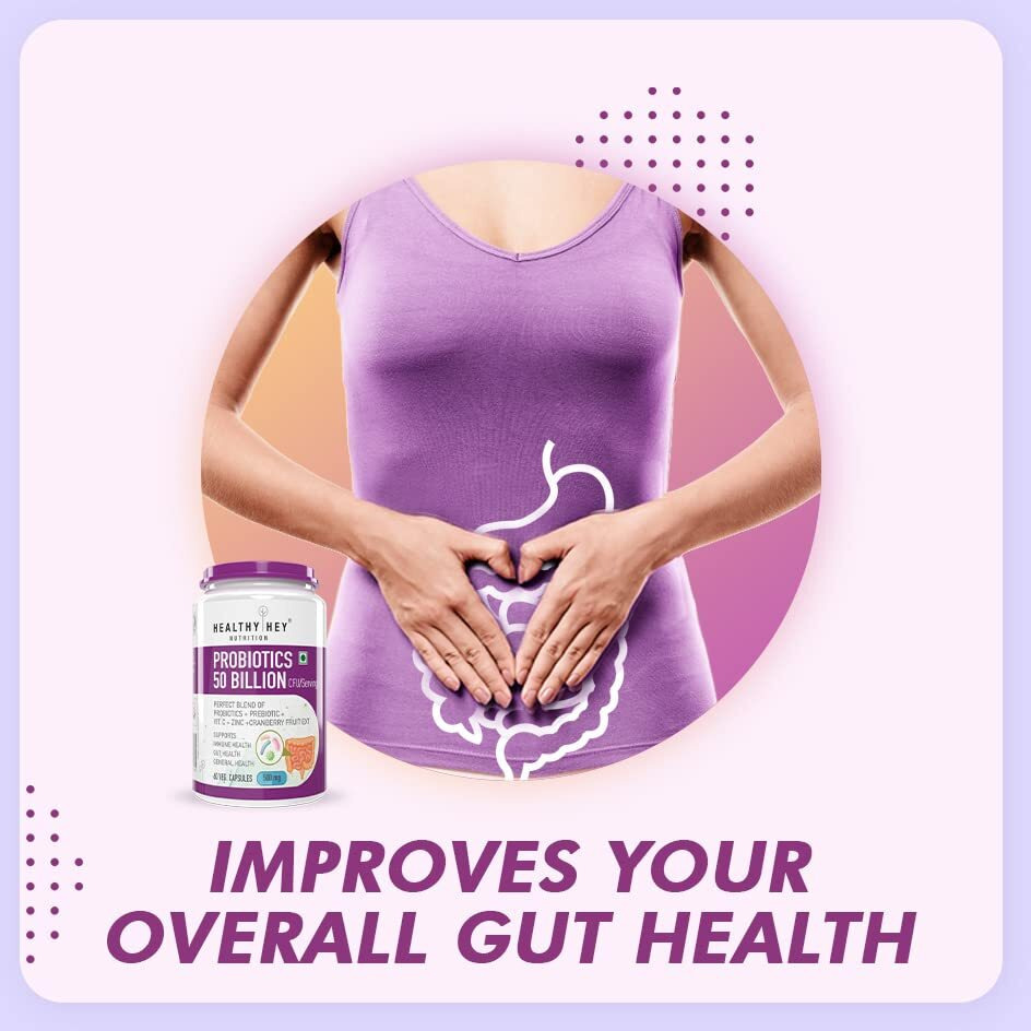 Healthyhey Nutrition Probiotics 50 Billion Cfu Multi- Strains, 60 Veg. Capsules, Targeted Release Technology, Stomach Acid Resistant, No Need For Refrigeration, Non-Gmo, Gluten-Free