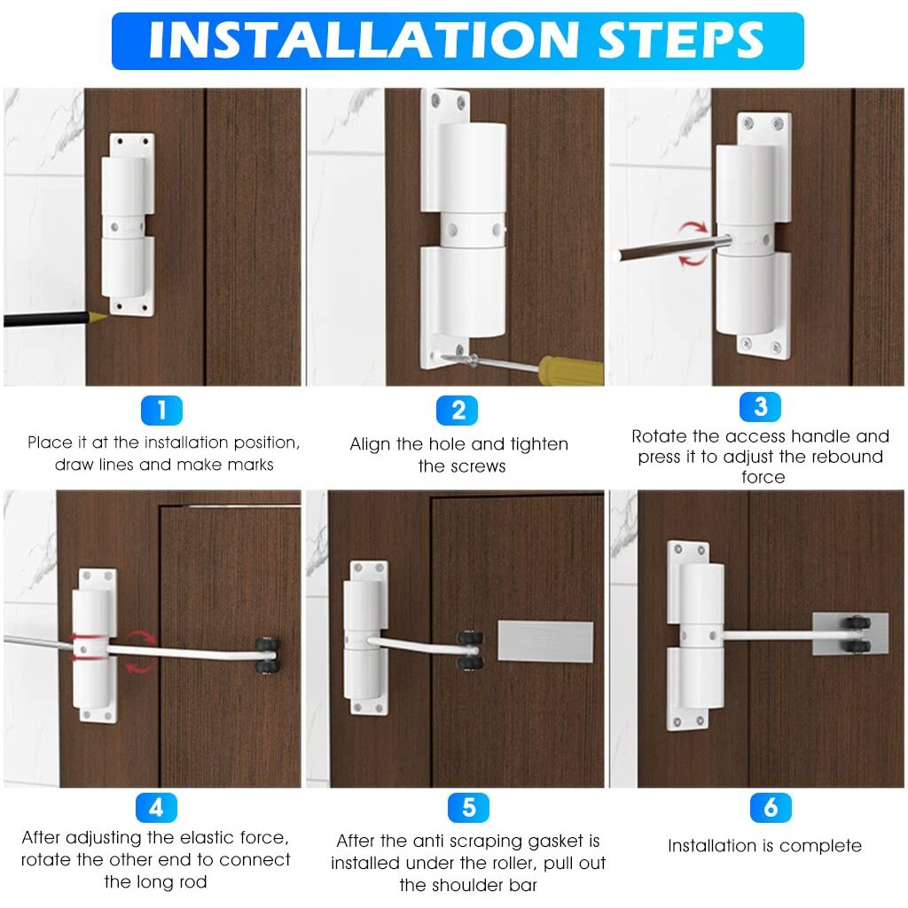 Hasthip Door Closer, Zinc Alloy Automatic Safety Spring Door Closer, Adjustable Closing Door Hinge, Quiet Door Closer For Wooden Door, Metal Door, Security Door, Weight Up To 30 Kgs (White)