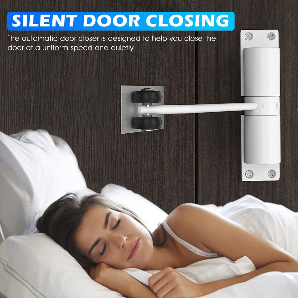 Hasthip Door Closer, Zinc Alloy Automatic Safety Spring Door Closer, Adjustable Closing Door Hinge, Quiet Door Closer For Wooden Door, Metal Door, Security Door, Weight Up To 30 Kgs (White)