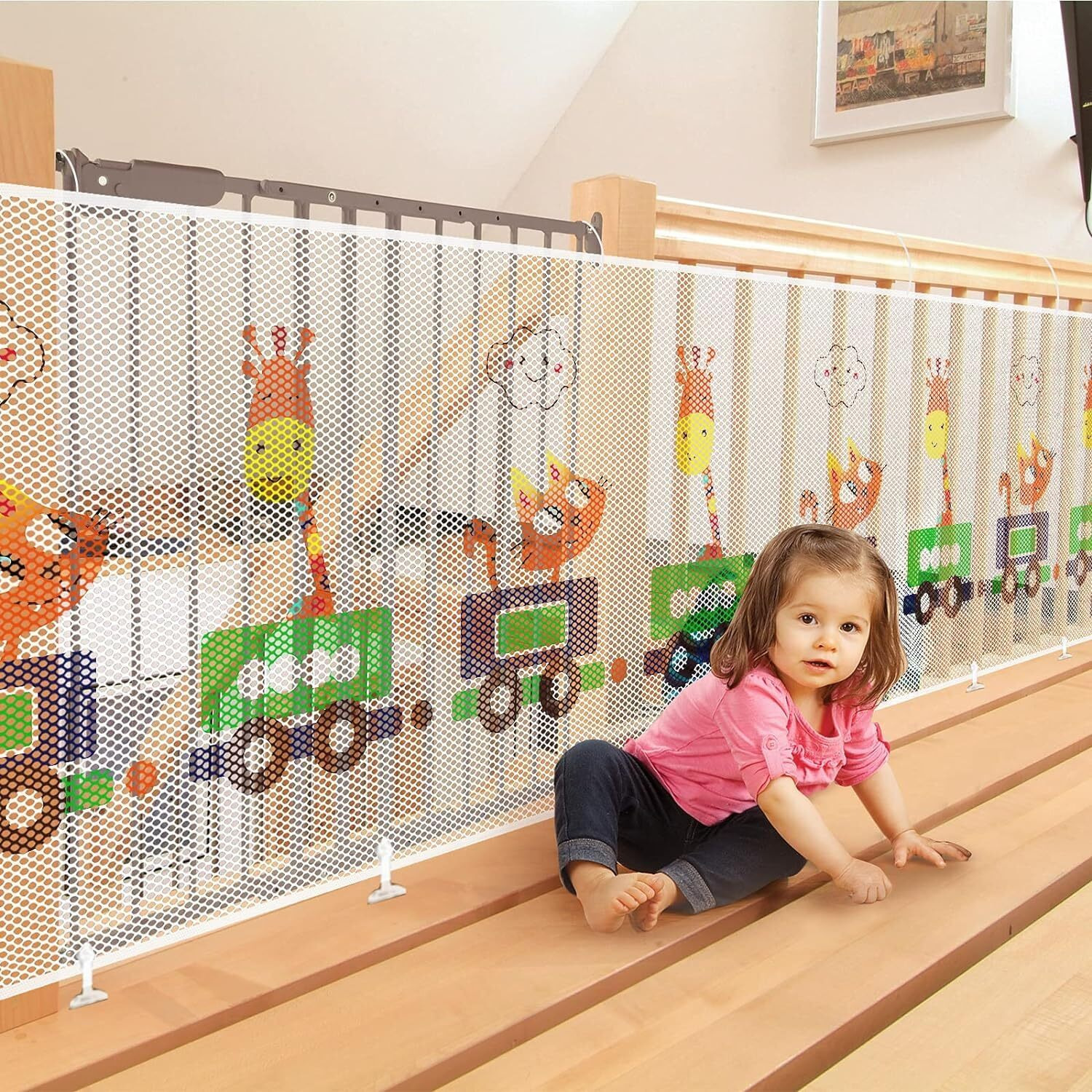 Snowie Soft 118 * 31Inches Baby Safety Net For Balcony Baby Protection Stairway Safety Net Protector With 25 Nylon Ropes And 15 Buckle Safety Banister Stair Mesh For Baby Toddler