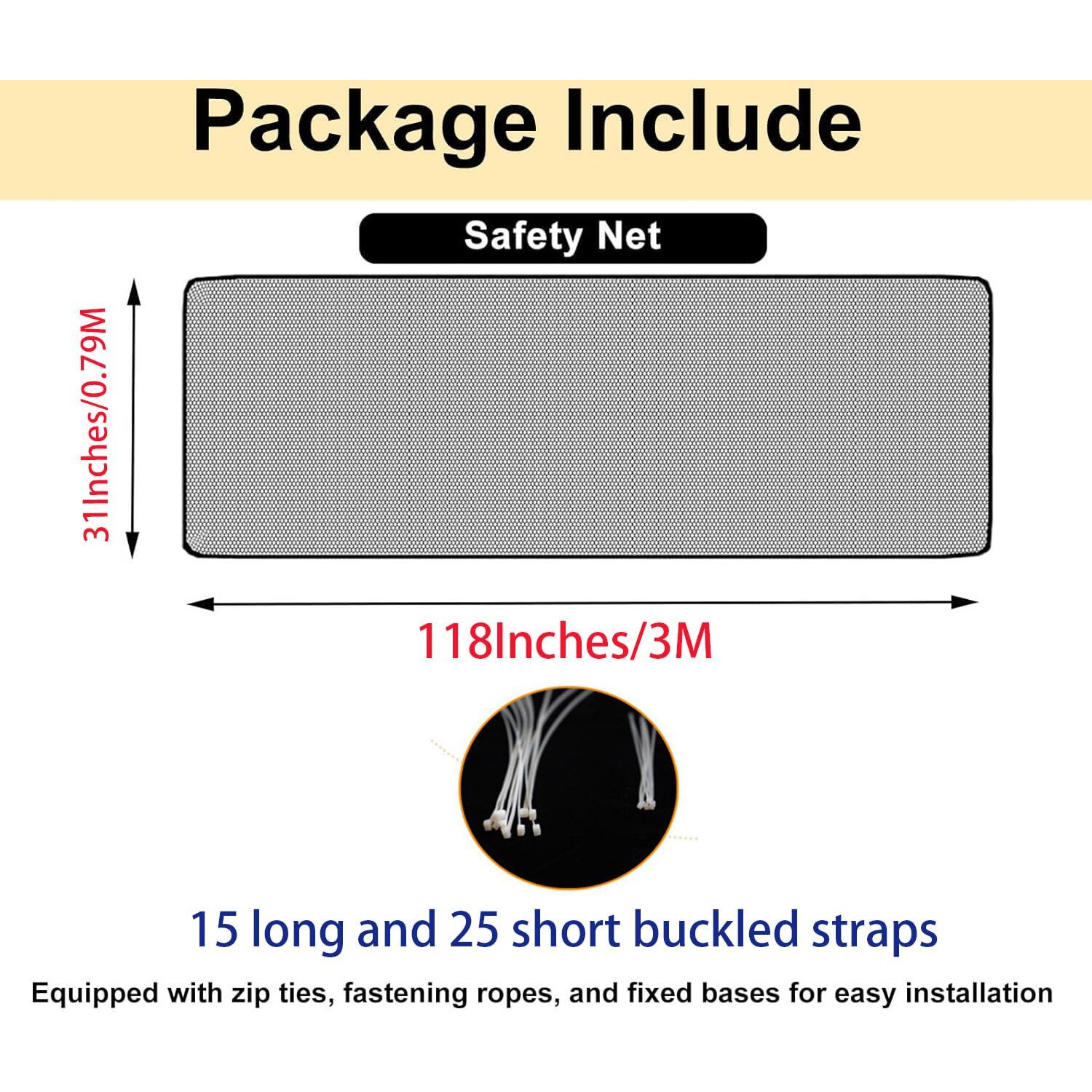 Snowie Soft 118 * 31Inches Baby Safety Net For Balcony Baby Protection Stairway Safety Net Protector With 25 Nylon Ropes And 15 Buckle Safety Banister Stair Mesh For Baby Toddler