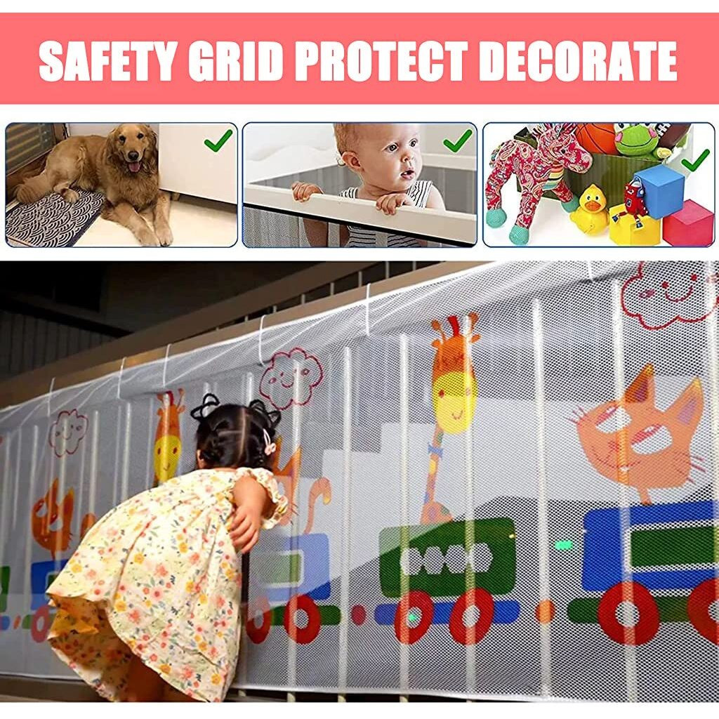 Snowie Soft 118 * 31Inches Baby Safety Net For Balcony Baby Protection Stairway Safety Net Protector With 25 Nylon Ropes And 15 Buckle Safety Banister Stair Mesh For Baby Toddler