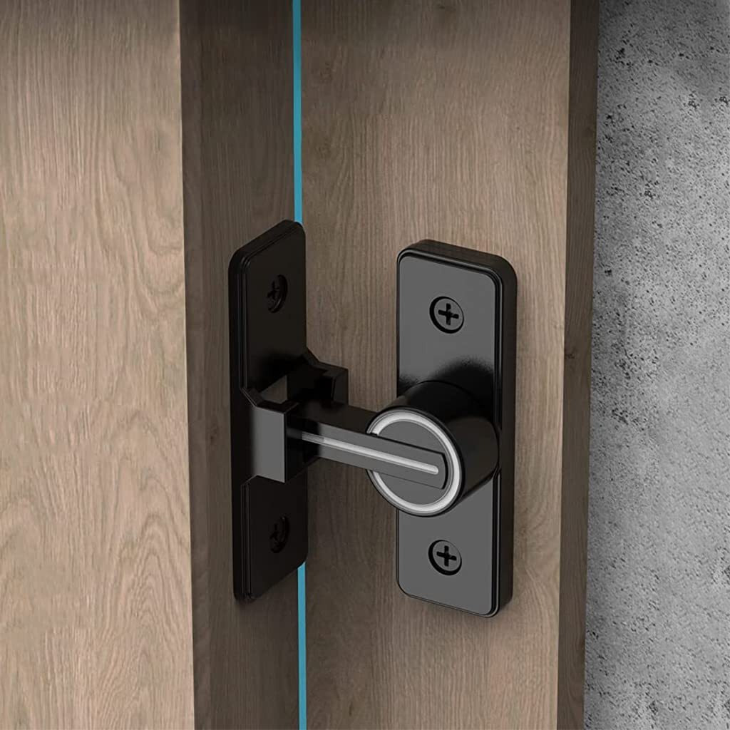 Hasthip Zinc Sliding Door Locks, 90 Degree Heavy Duty Barn Door Lock Hardware With Reflective Strip Mark, Barn Sliding Door Latch Lock Suitable For Garden, Bathroom, Outdoor, Garage, Windo (Black)