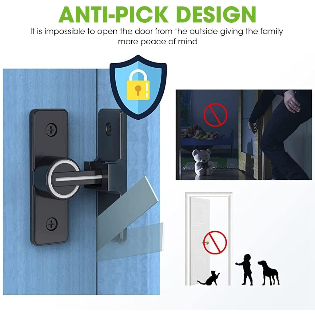 Hasthip Zinc Sliding Door Locks, 90 Degree Heavy Duty Barn Door Lock Hardware With Reflective Strip Mark, Barn Sliding Door Latch Lock Suitable For Garden, Bathroom, Outdoor, Garage, Windo (Black)