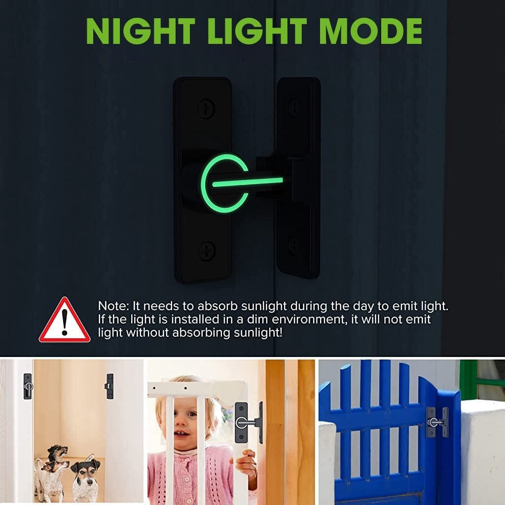 Hasthip Zinc Sliding Door Locks, 90 Degree Heavy Duty Barn Door Lock Hardware With Reflective Strip Mark, Barn Sliding Door Latch Lock Suitable For Garden, Bathroom, Outdoor, Garage, Windo (Black)