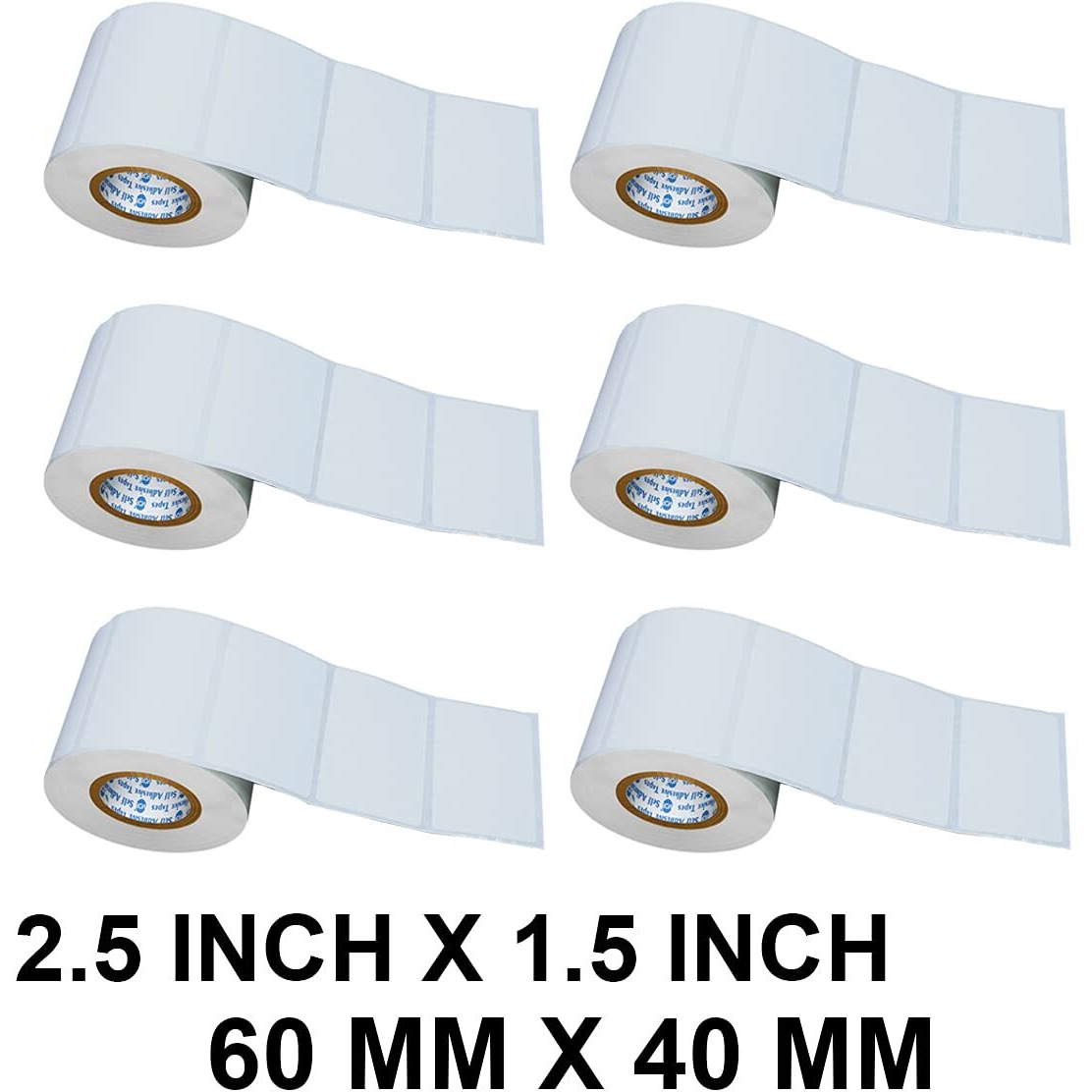 Vcr 2.5 X 1.5 Direct Thermal Barcode Label Sticker - 2.5 X 1.5 Inches - 60Mm X 40Mm - 500 Labels Per Roll - Pack Of 6 Rolls - White Self Adhesive Sticker For Printing Barcoding Labels 1 Inch Core