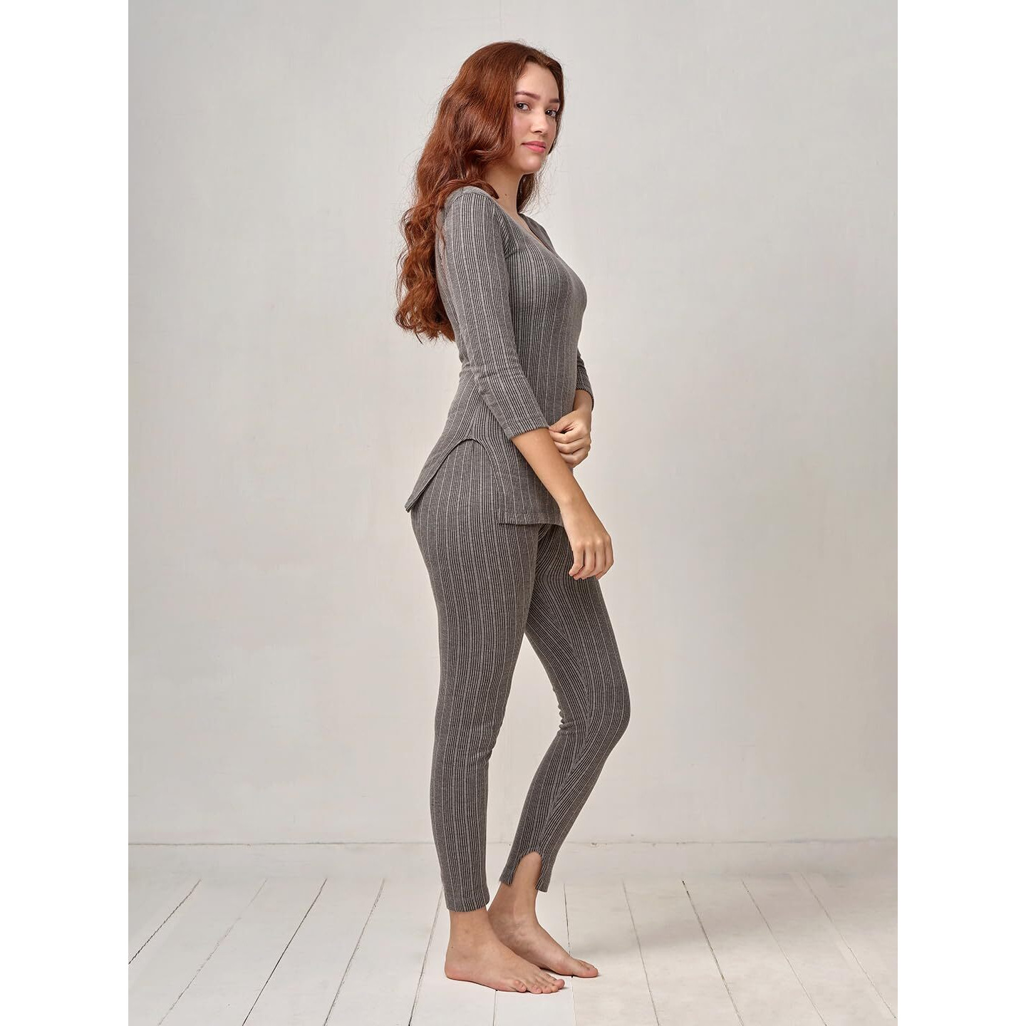 Lux Inferno Ladies 3/4 Thermal Top And Lower Set (Grey, 110)