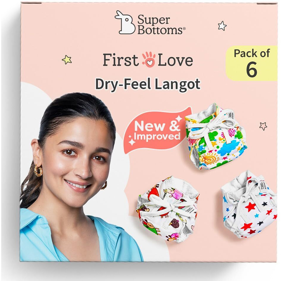 Superbottoms Dryfeel Baby Langot 0-6 Months L Organic Cotton Modern Baby Nappy L Mess-Free Langot With Gentle Elastics L Super Dryfeel Top Layer L Diaper-Free Time Essential | 6 Pack