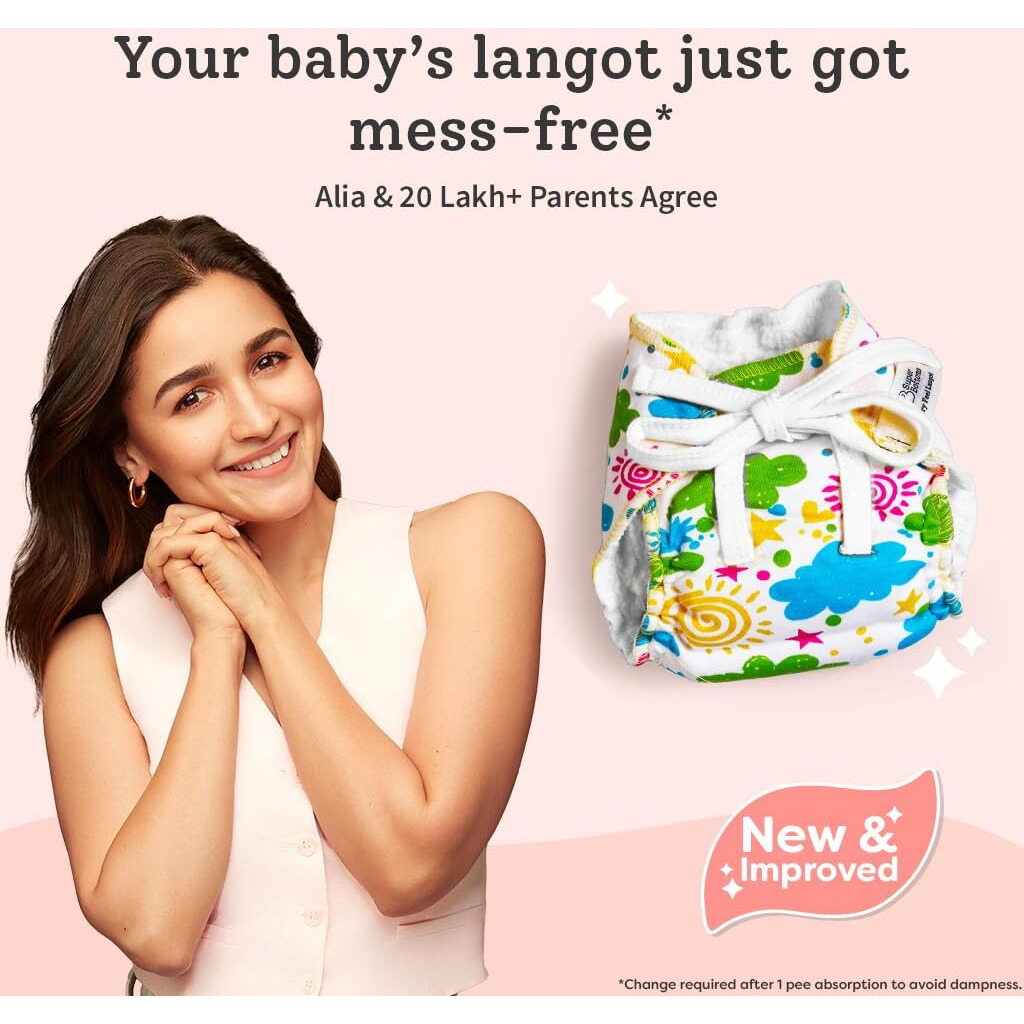 Superbottoms Dryfeel Baby Langot 0-6 Months L Organic Cotton Modern Baby Nappy L Mess-Free Langot With Gentle Elastics L Super Dryfeel Top Layer L Diaper-Free Time Essential | 6 Pack