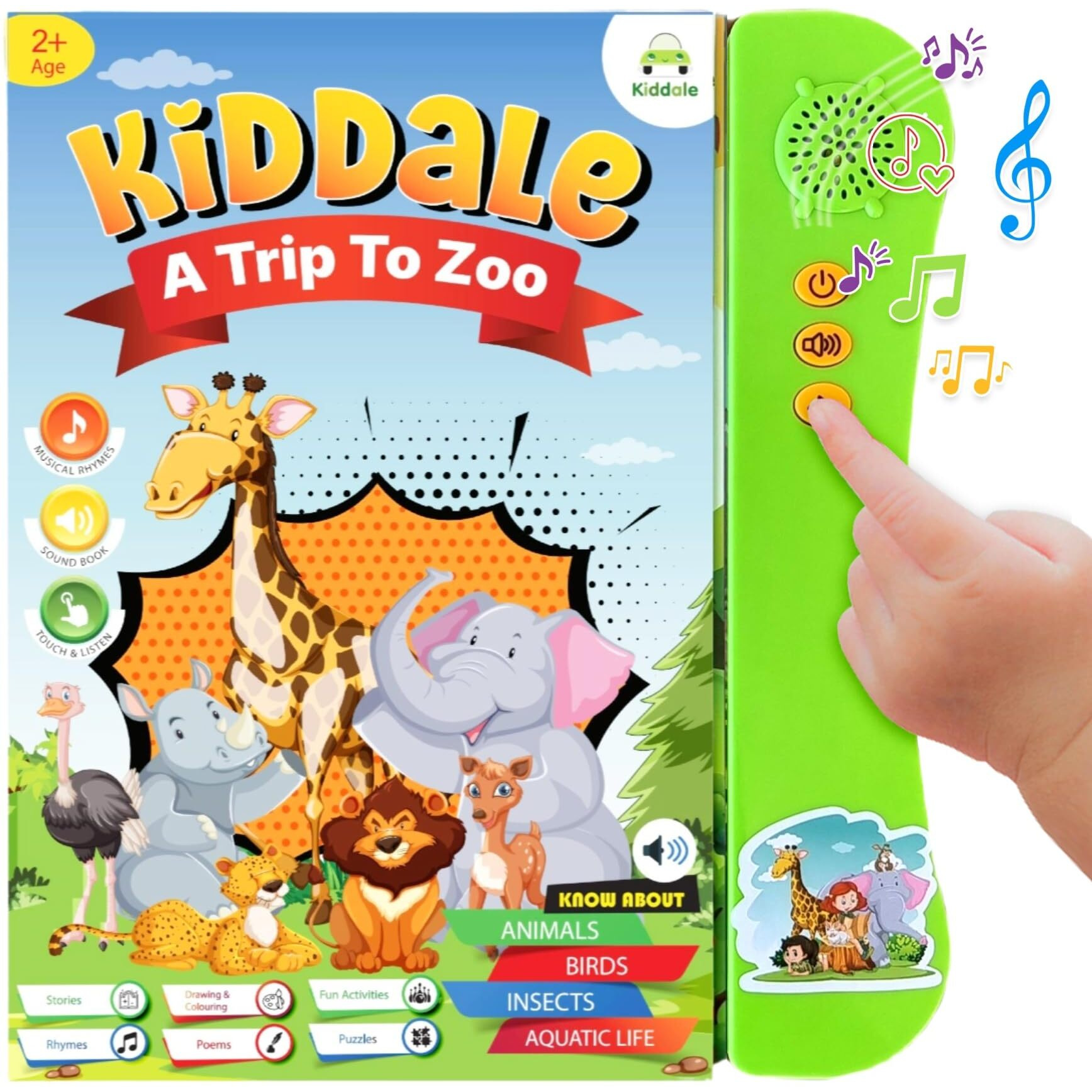 Kiddale Smart Animal Sounds Book| Wild, Farm, Ocean, Birds, Insects And Animals Young Ones| Interactive, Musical, Intelligent, Talking, E Learning Activity Book With Animal Songs|Gift For 1,2,3,4 Year