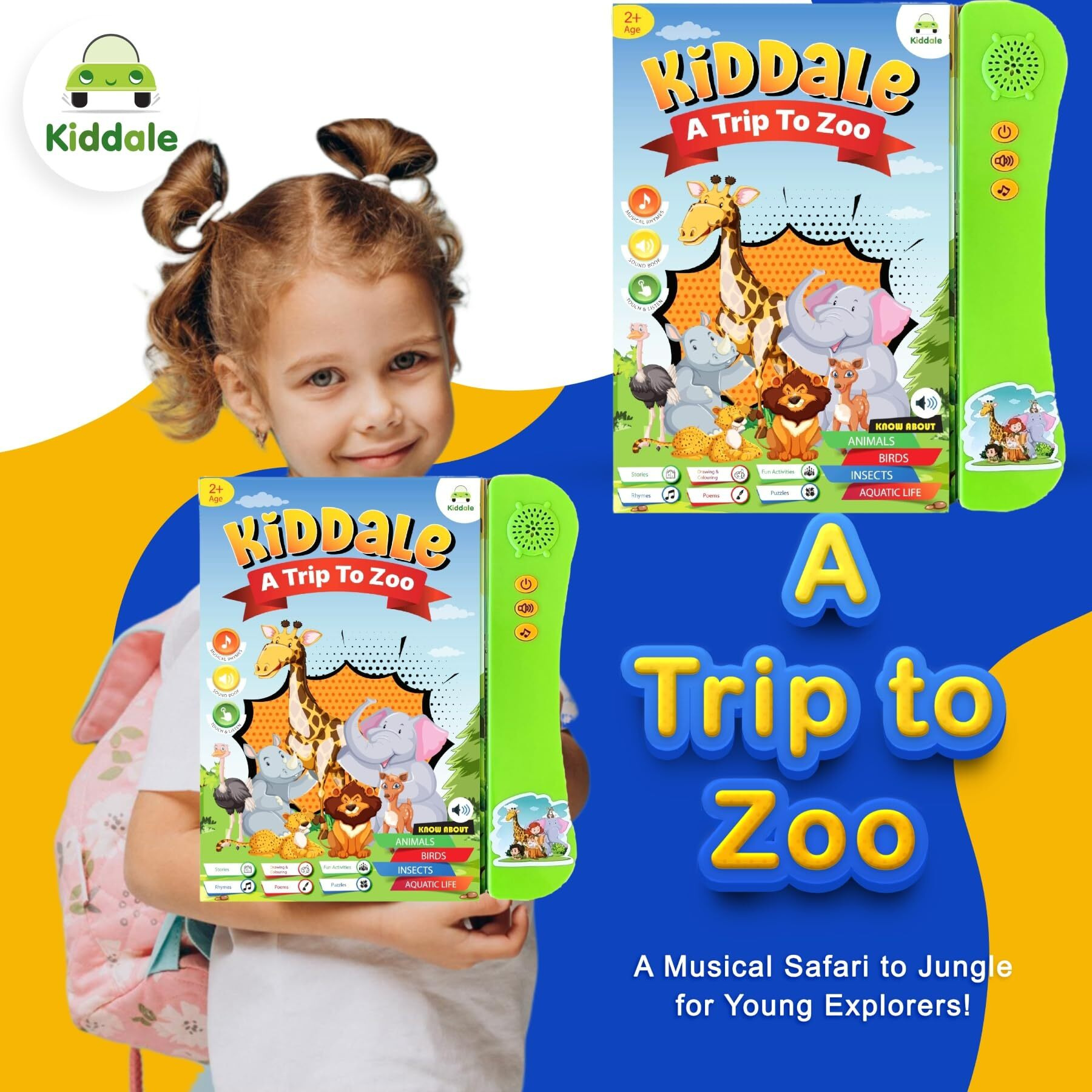 Kiddale Smart Animal Sounds Book| Wild, Farm, Ocean, Birds, Insects And Animals Young Ones| Interactive, Musical, Intelligent, Talking, E Learning Activity Book With Animal Songs|Gift For 1,2,3,4 Year