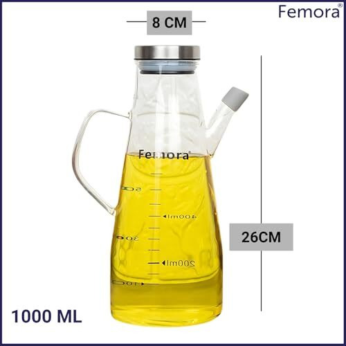 Femora Oil Dispenser | Glass Oil Bottle | 1 Year Warranty | Cooking Oil Dispenser 650Ml Pack Of 1 Oil Bottle