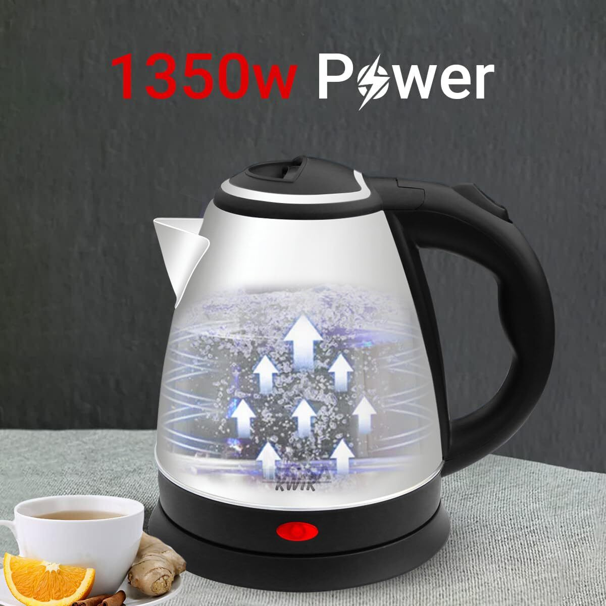 Inalsa Electric Kettle 1.5 Liter With Stainless Steel Body - Kwik|Auto Shut Off & Boil Dry Protection Safety Features| Cordless Base & Cord Winder|Hot Water Kettle |Water Heater Jug, 1350 Watt