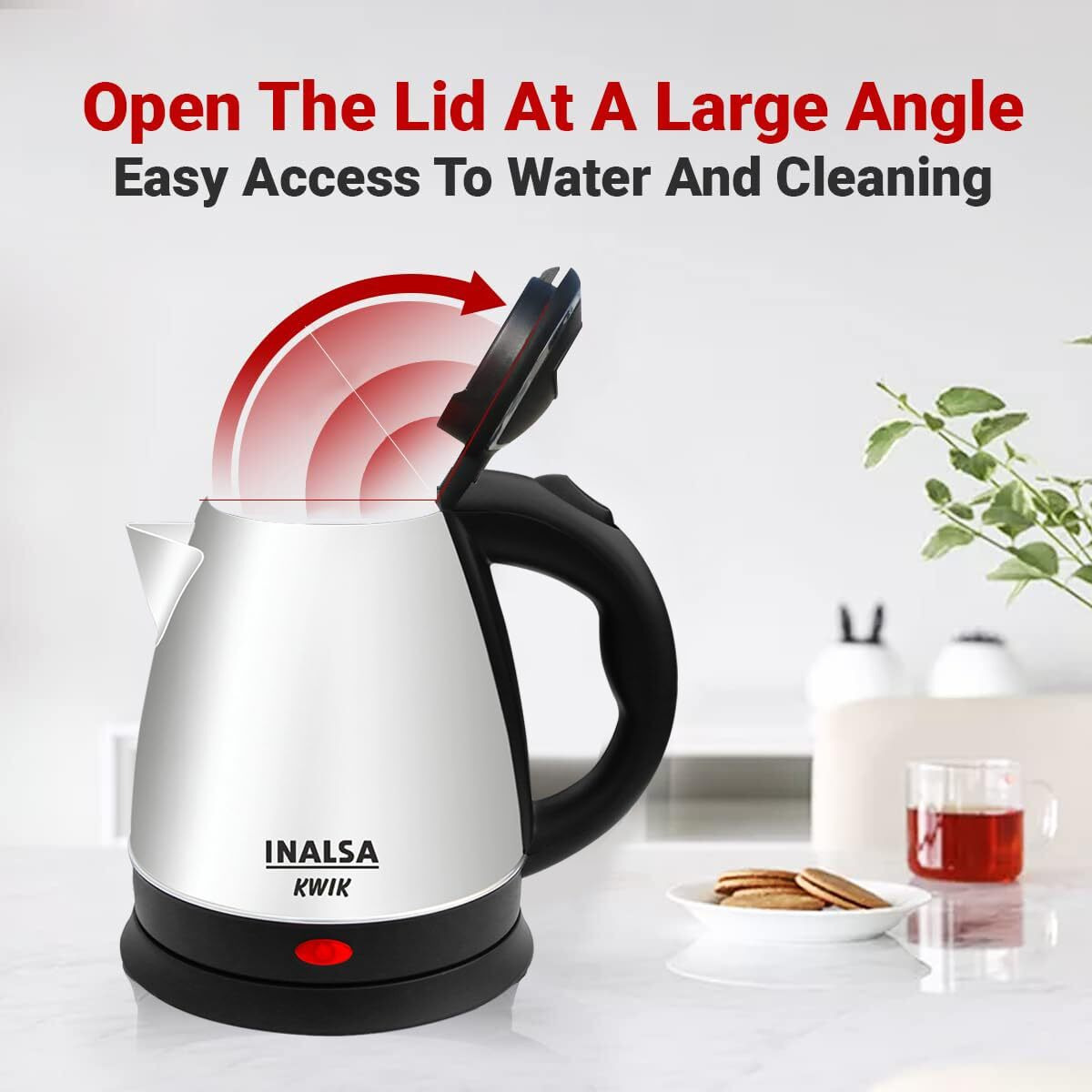 Inalsa Electric Kettle 1.5 Liter With Stainless Steel Body - Kwik|Auto Shut Off & Boil Dry Protection Safety Features| Cordless Base & Cord Winder|Hot Water Kettle |Water Heater Jug, 1350 Watt