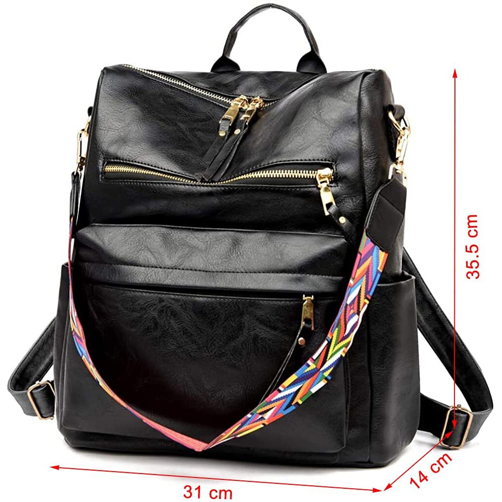 Inovera (Label) 15L Vegan Leather Girl's Travel Casual Collage Standard Backpack With Shoulder Strap (Black) (Medium Size)