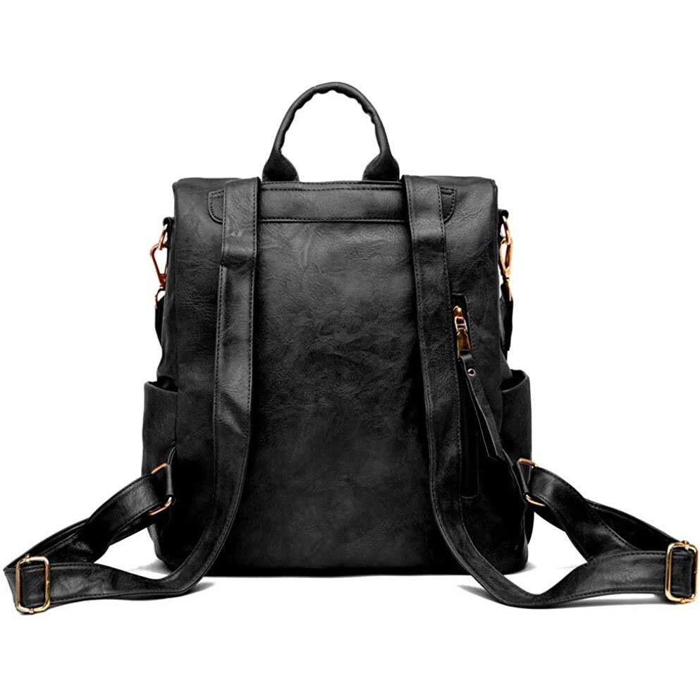 Inovera (Label) 15L Vegan Leather Girl's Travel Casual Collage Standard Backpack With Shoulder Strap (Black) (Medium Size)