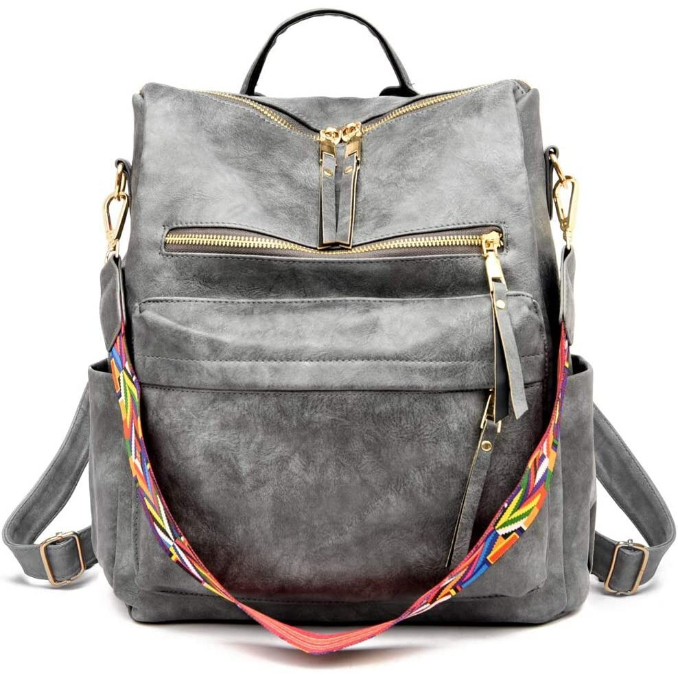 Inovera (Label) Girl's Vegan Leather Travel Casual Collage Standard Backpack With Shoulder Strap - Grey, 31 Litres