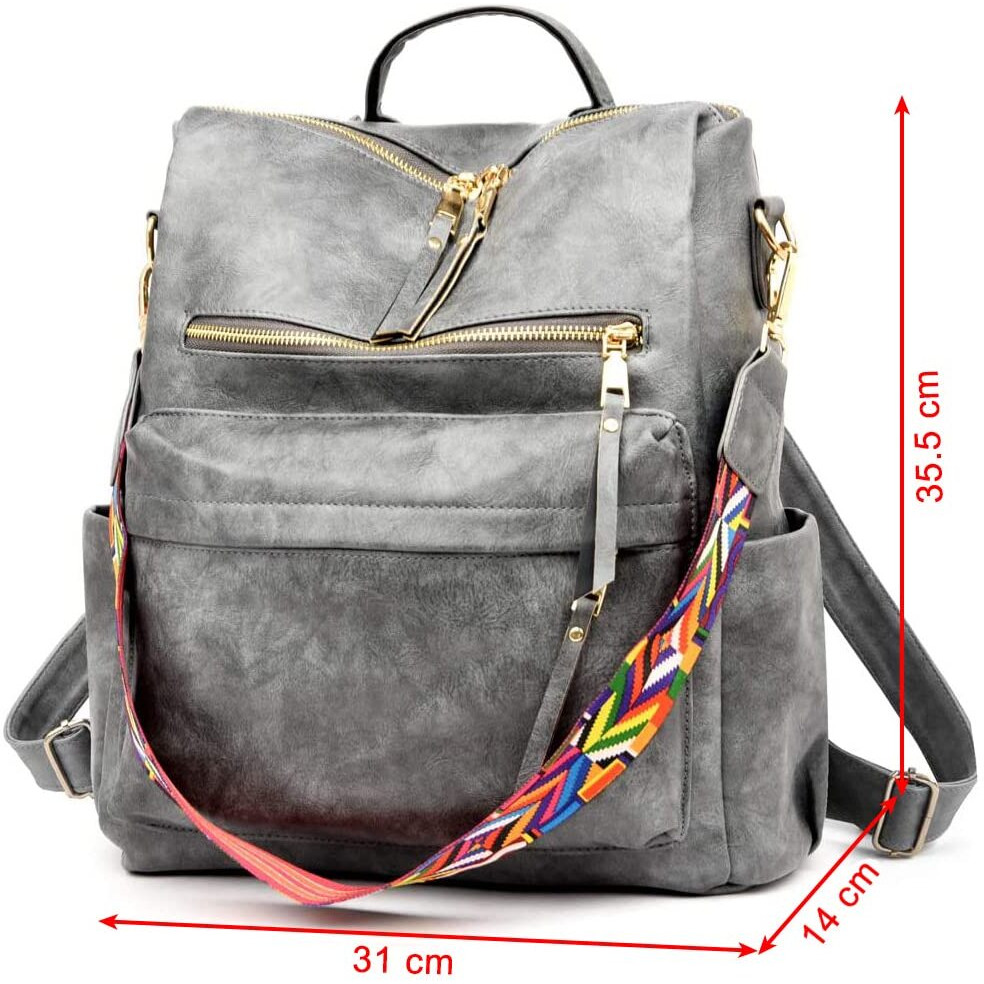 Inovera (Label) Girl's Vegan Leather Travel Casual Collage Standard Backpack With Shoulder Strap - Grey, 31 Litres