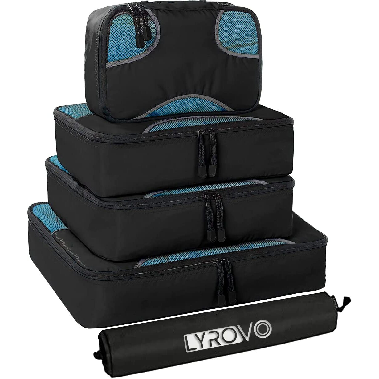 Lyrovo Polyester Travel Packing Cubes For Luggage Organizer For Men And Women ( 5Pcs, Black)