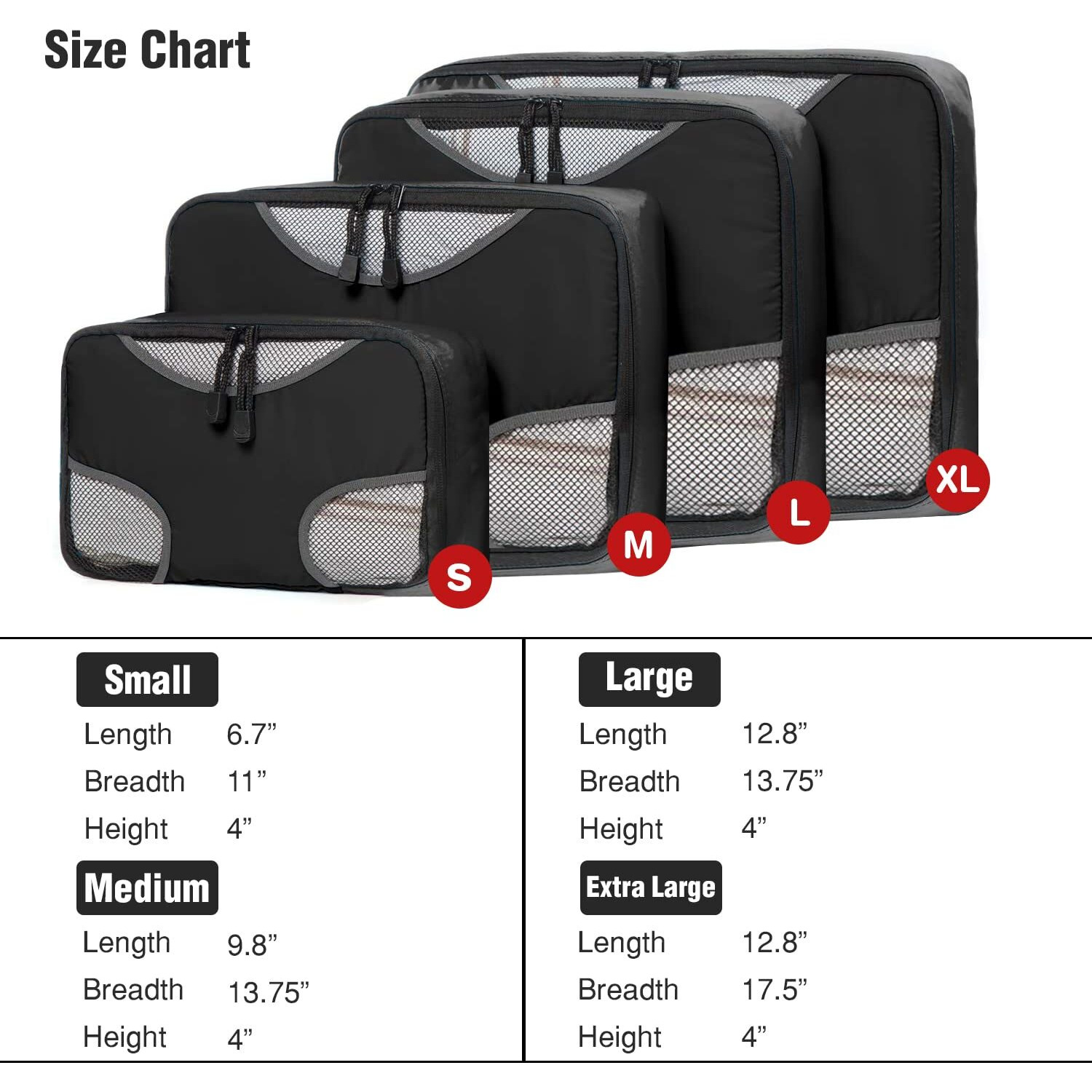 Lyrovo Polyester Travel Packing Cubes For Luggage Organizer For Men And Women ( 5Pcs, Black)
