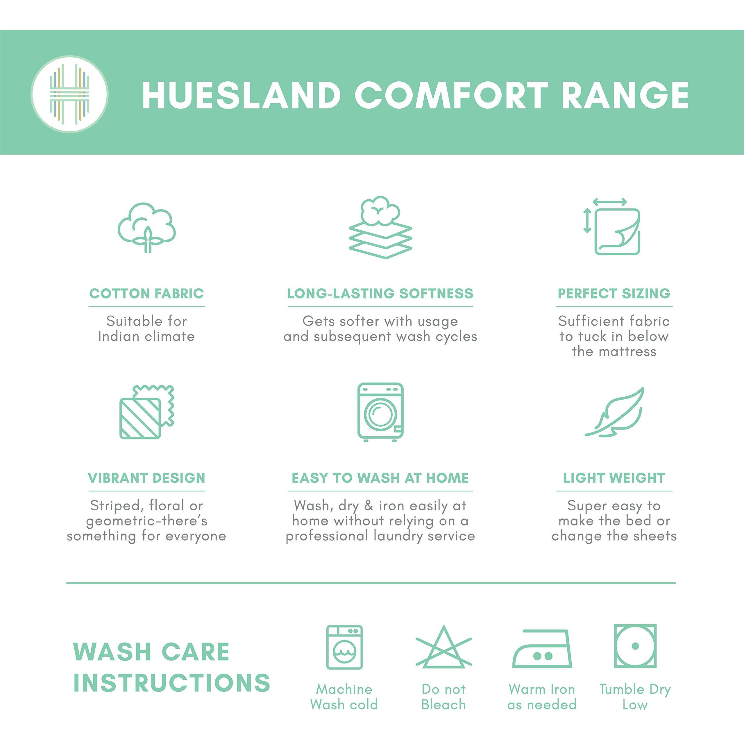 Huesland By Ahmedabad Cotton 144 Tc Cotton King Size Bedsheet With 2 Pillow Covers - White, Purple(9Ft X 9Ft)