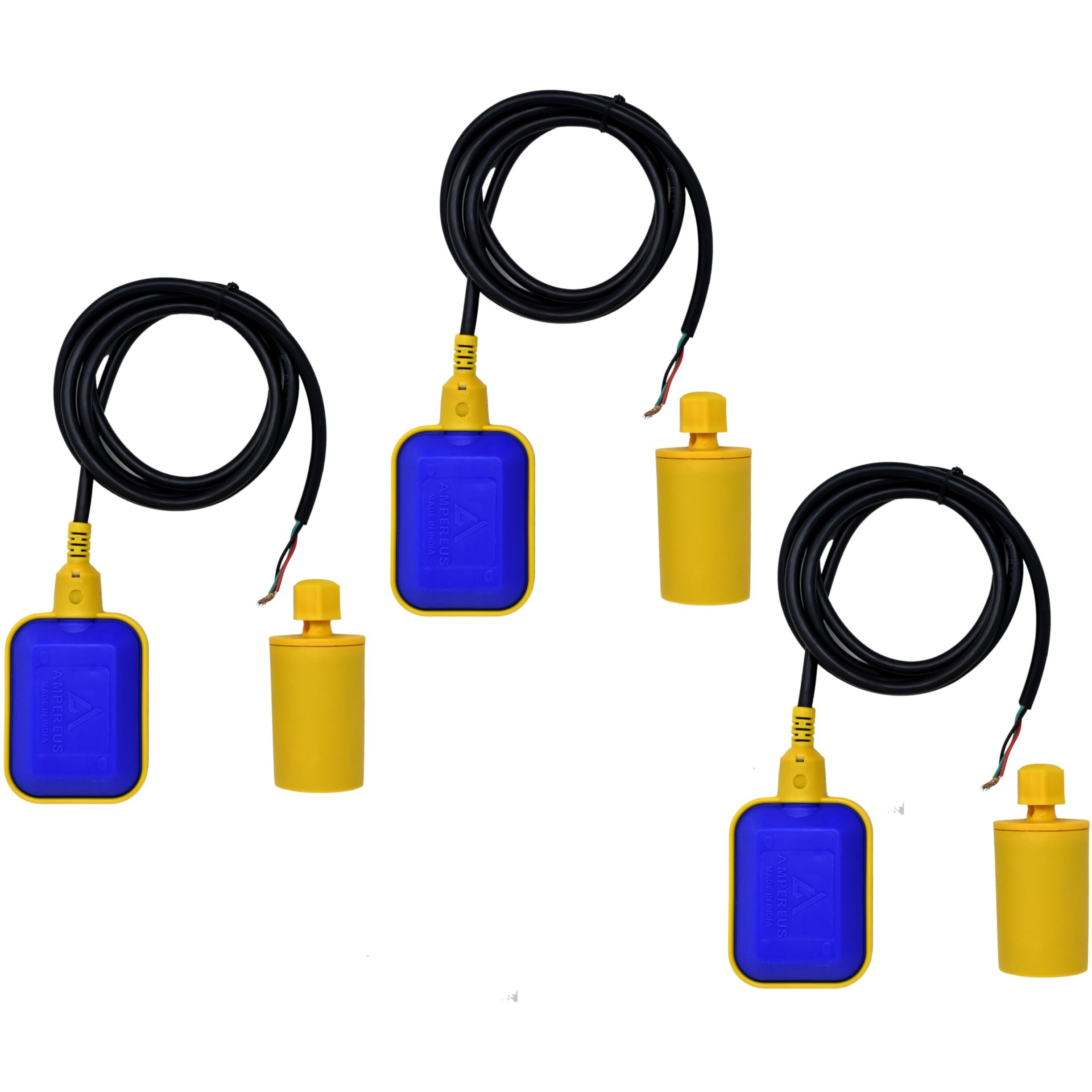 Ampereus Water Level Sensor With 2 Meter Wire | Float Switch For Water Tank | Float Valve For Water Tank | Reliable Tank Level Indicator (Pack Of 3)