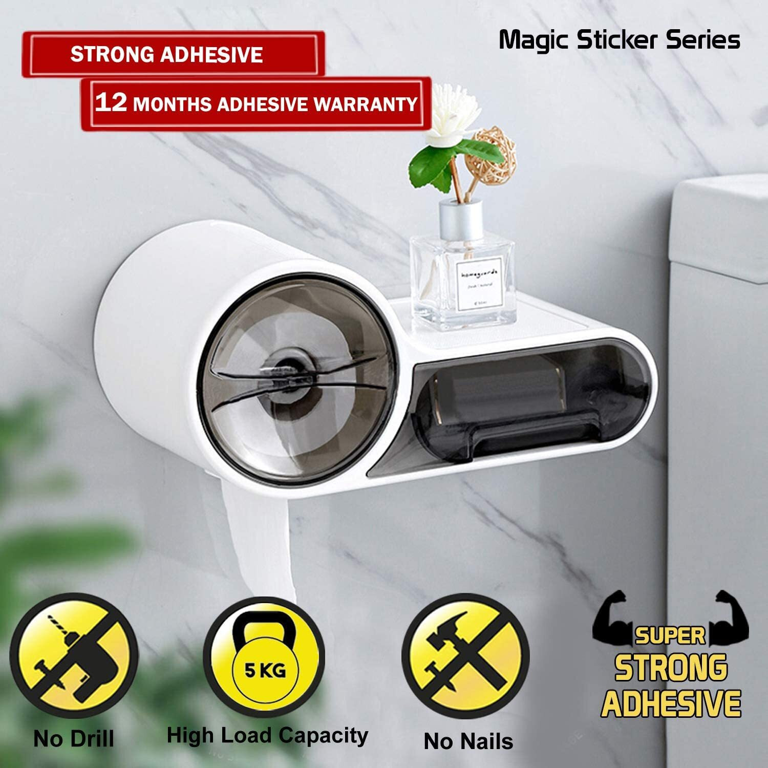 Zollyss Magic Sticker Series Plastic Self Adhesive Waterproof Toilet Paper Holder