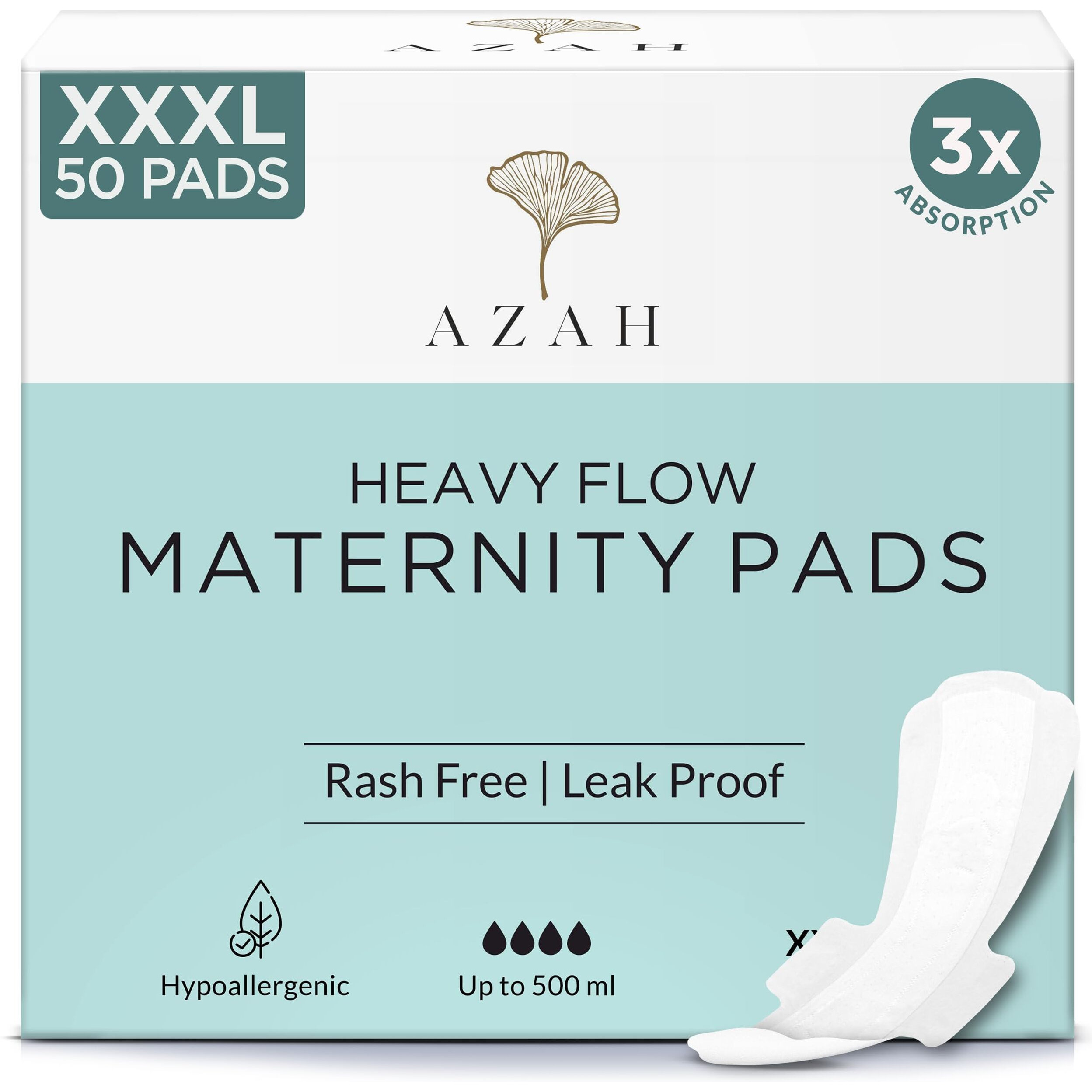 Azah Maternity Pads After Delivery For Women (Box Of 50) Ultra-Absorbent Xxxl Pads For Women | Maternity Pads Made For Heavy Flow, Postpartum Flow & Overnight Flow | Without Disposable Bags