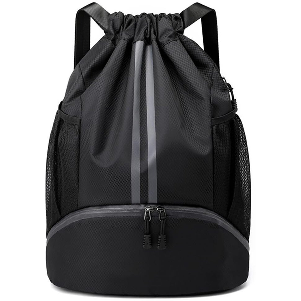 Optifit Basketball Drawstring Bag Sport Drawstring Bag Large Capacity Fitness Backpack With Shoe Compartment Gym Backpack Football Outdoor Drawstring Bag Backpack, Water-Resistant Fabric, Black