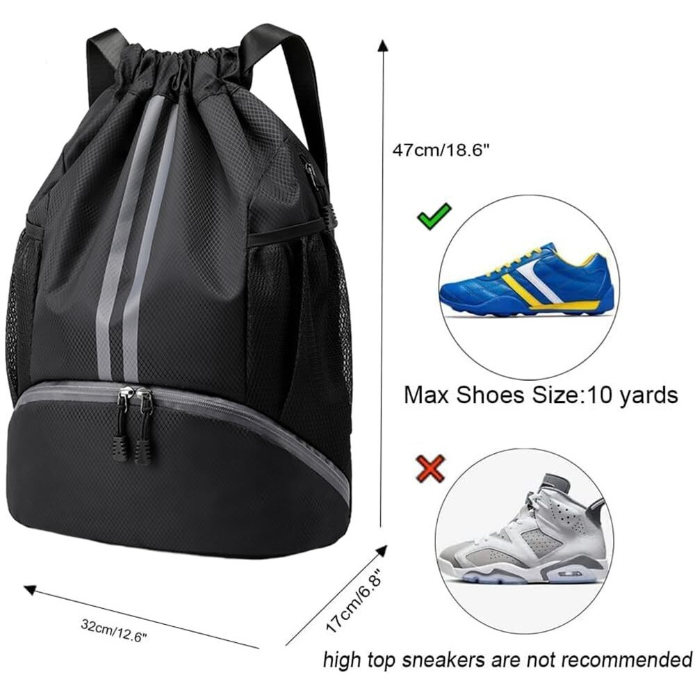 Optifit Basketball Drawstring Bag Sport Drawstring Bag Large Capacity Fitness Backpack With Shoe Compartment Gym Backpack Football Outdoor Drawstring Bag Backpack, Water-Resistant Fabric, Black