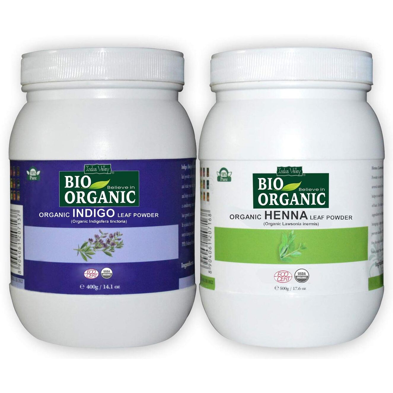 Indus Valley 100% Organic Indigo Leaf Powder Jar With Henna Leaf Powder Jar - (400G+500G900G)