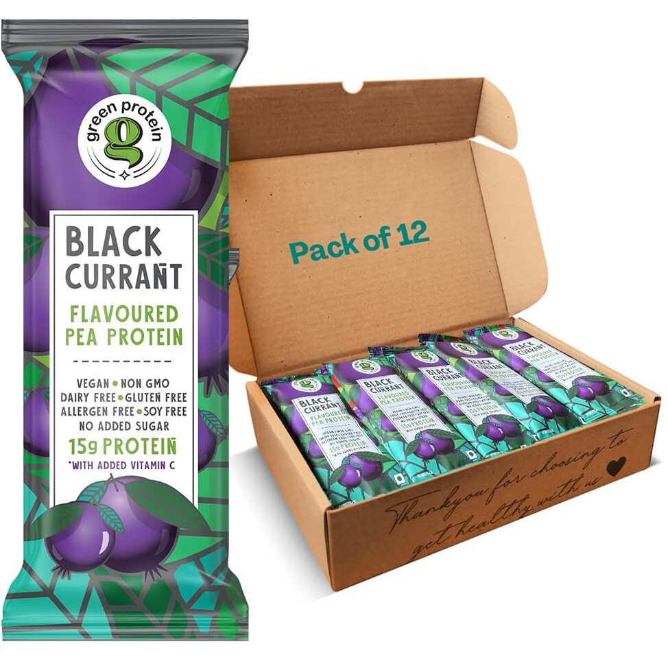 Green Protein Vegan Plant Pea Protein Isolate Powder, 15Gm Protein Per Serving, No Added Sugar, 100% Vegan, Soy, Dairy, Gluten & Allergen Free, Black Currant Flavor, Pack Of 12, 23 Gm Each