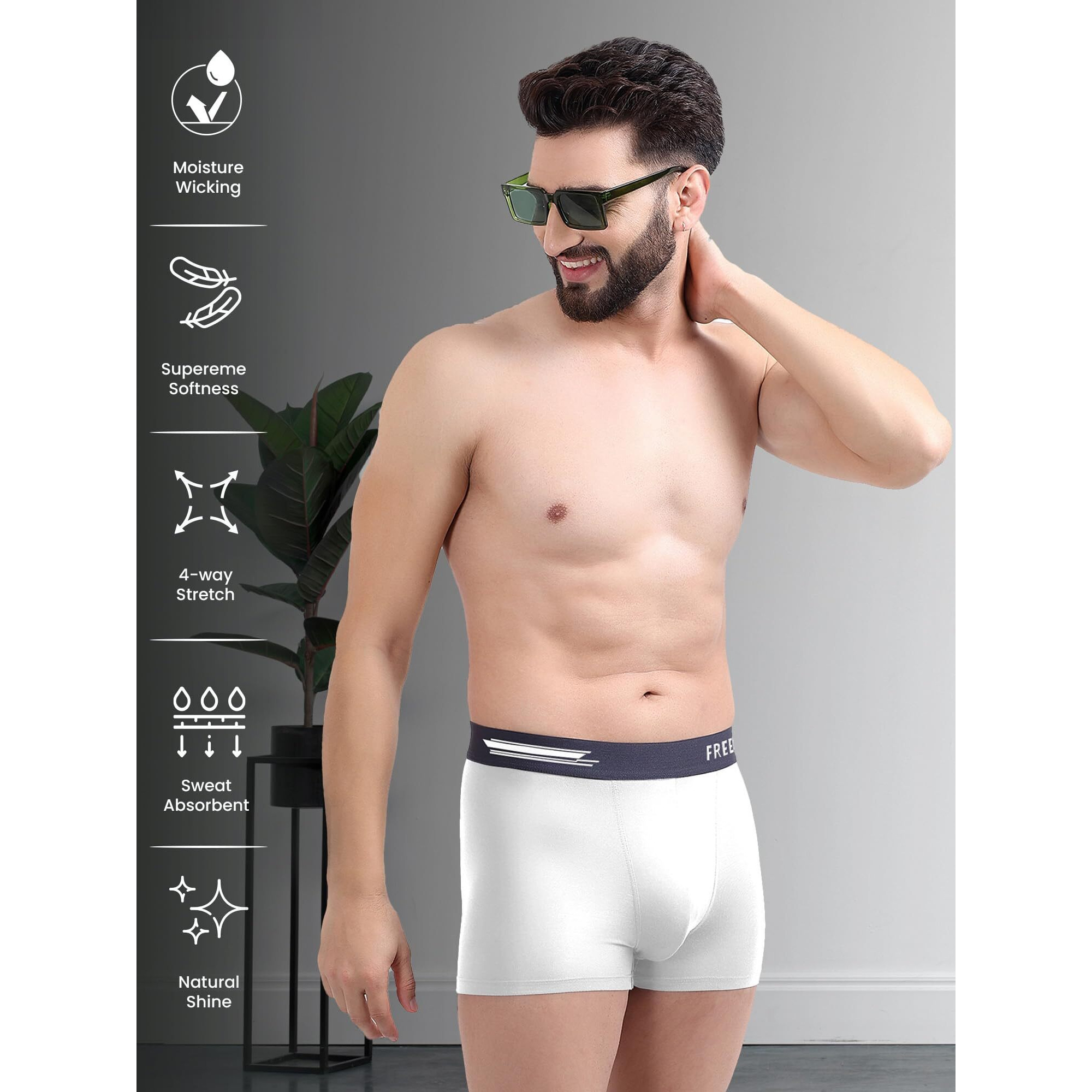 Freecultr Men's Underwear Anti Bacterial Micromodal Airsoft Trunk - Non Itch No Chaffing Sweat Proof - Ash Grey,Cloud White,Prussian Blue,Pot Black,Smoke Grey Size Xl Pack 5