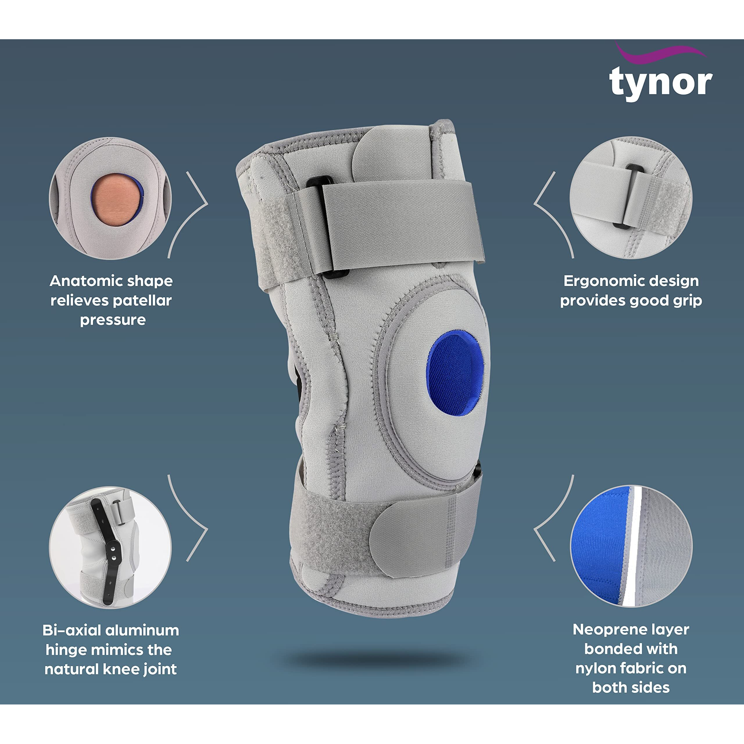 Tynor Knee Support Hinged (Neoprene), Grey, Large, 1 Unit