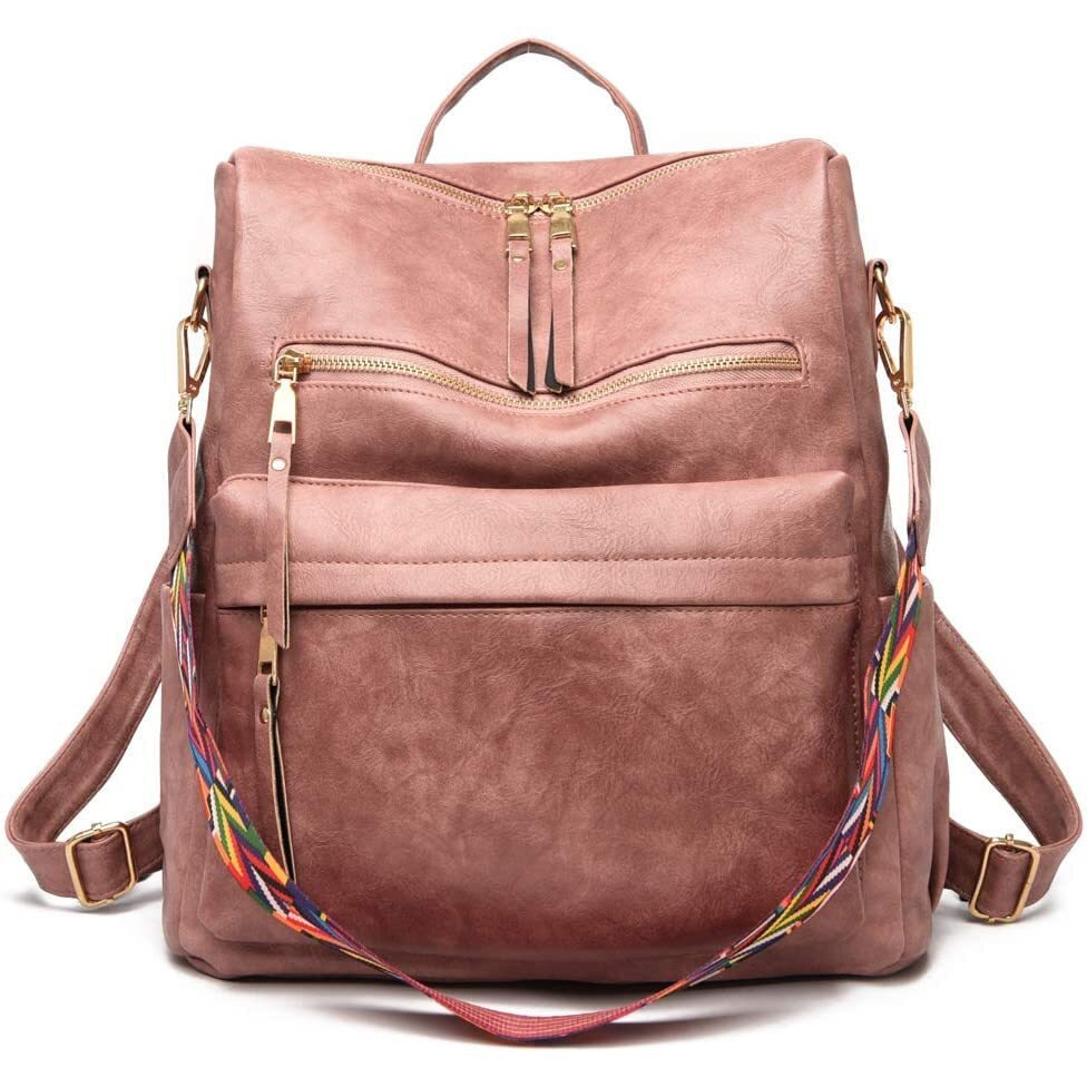 Inovera (Label) Vegan Leather Girl's Travel Casual Collage Standard Backpack With Shoulder Strap (Pink), 31 Litres